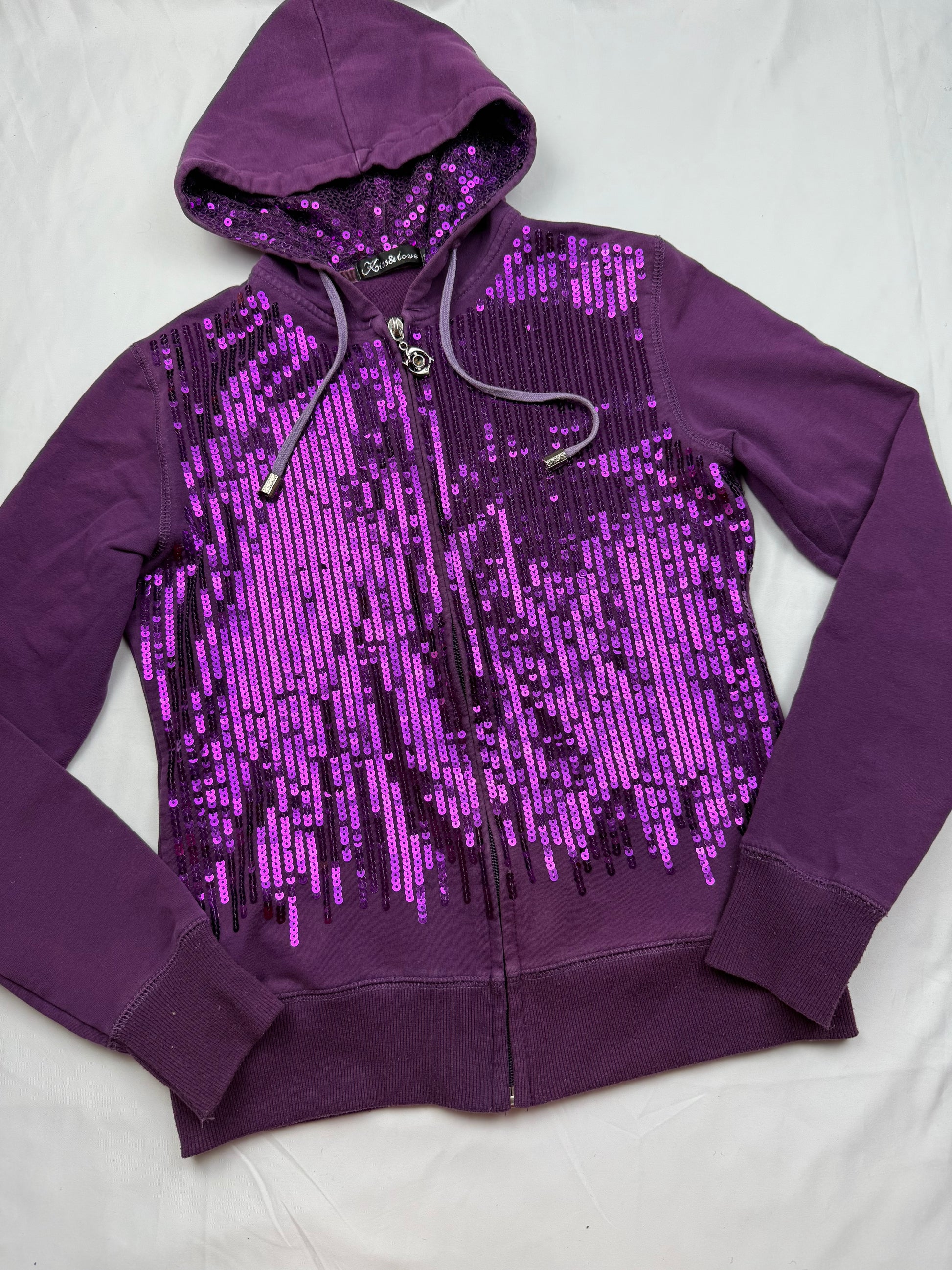 Purple sequins zip up jacket hoodie (S/M)