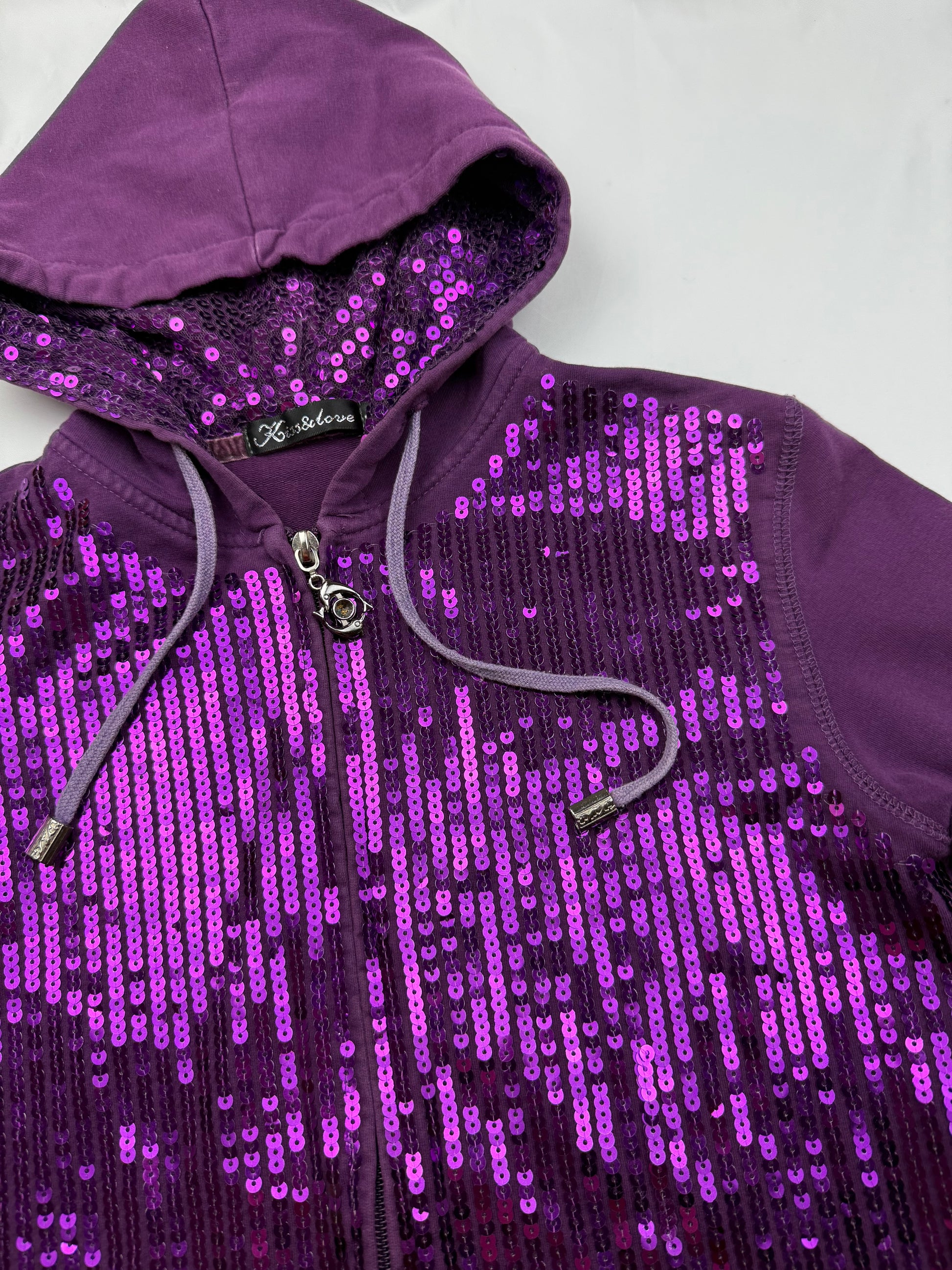 Purple sequins zip up jacket hoodie (S/M)