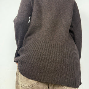 Brown 100% pure wool turtleneck tight fit jumper (M/L)