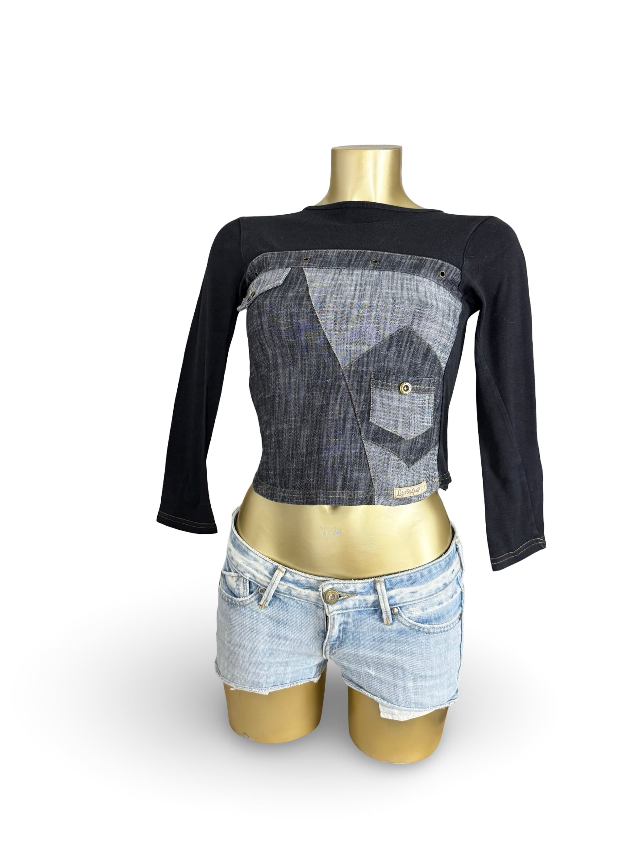Black denim long sleeves top (XS)