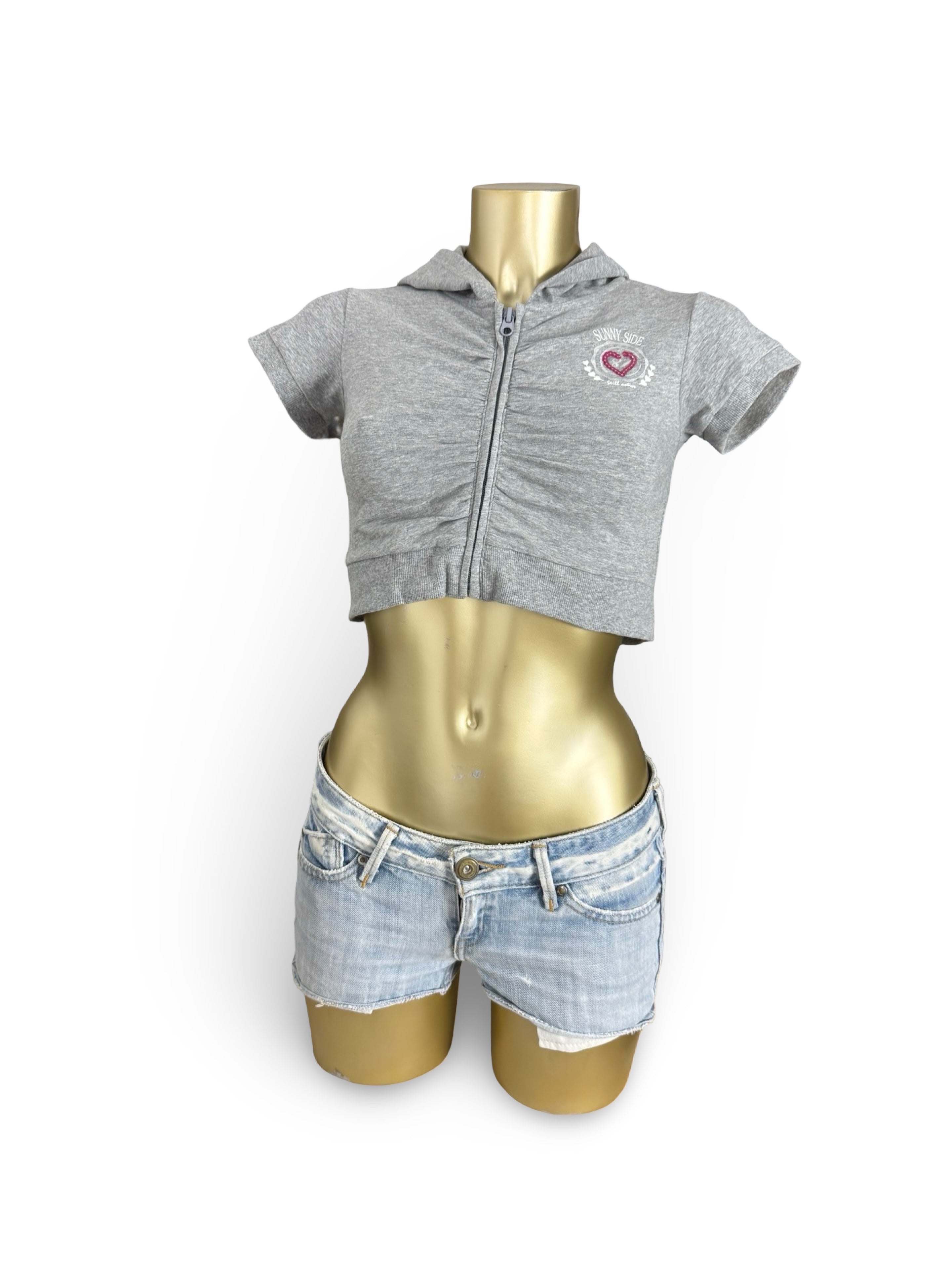 Grey zip up hooded cotton tee (S)