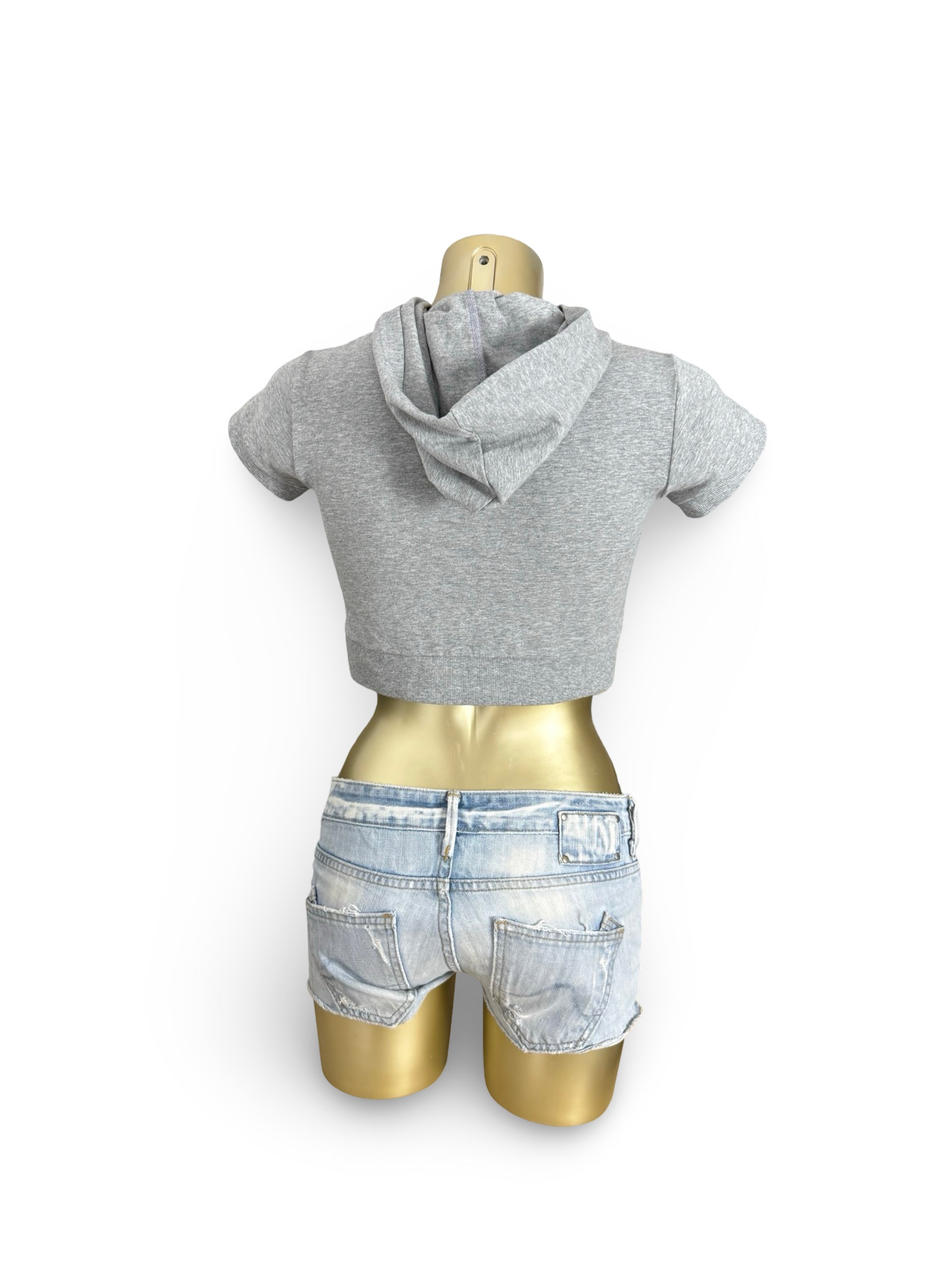 Grey zip up hooded cotton tee (S)