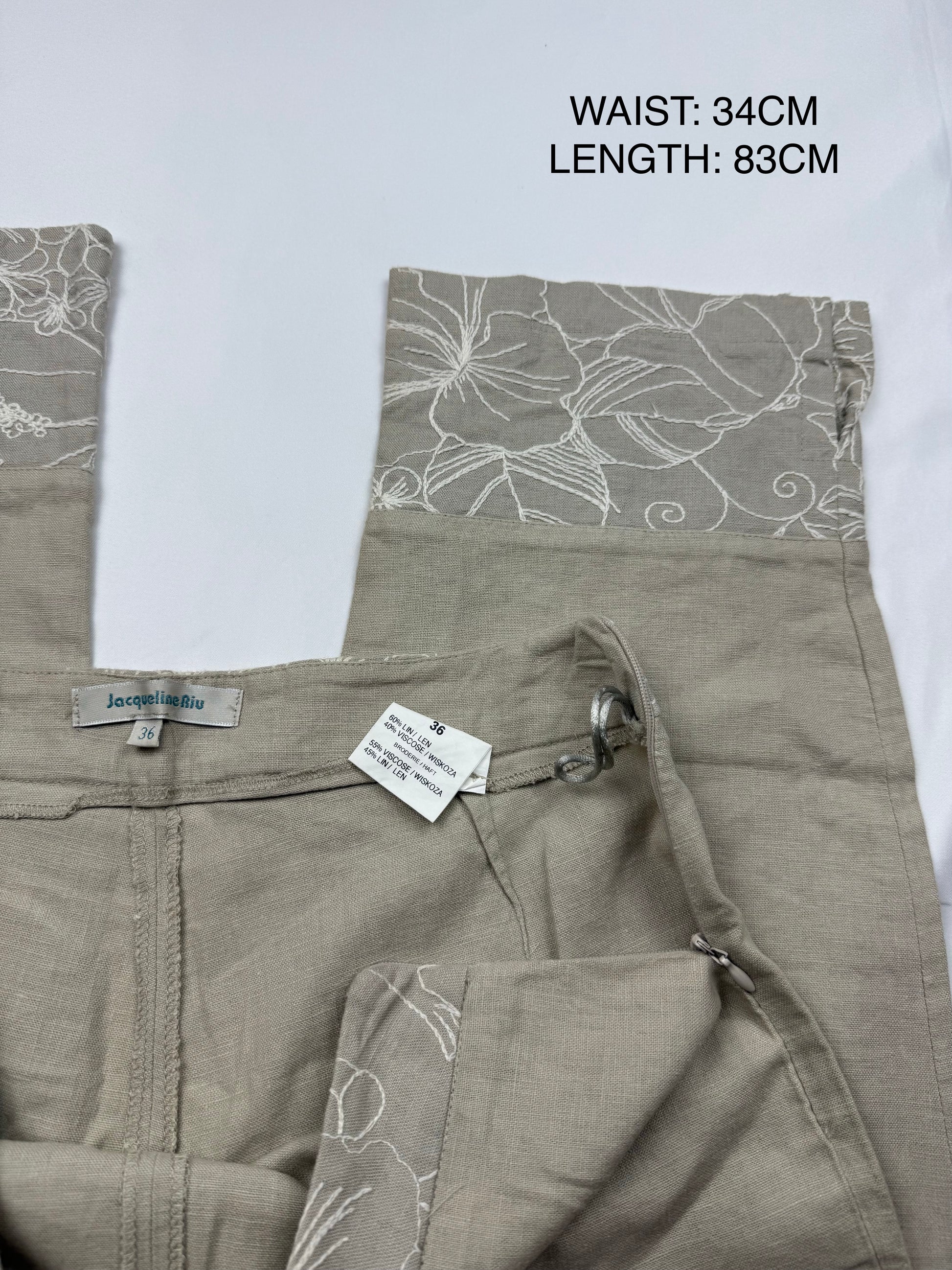Beige zip up linen tee + capri pants set (S)