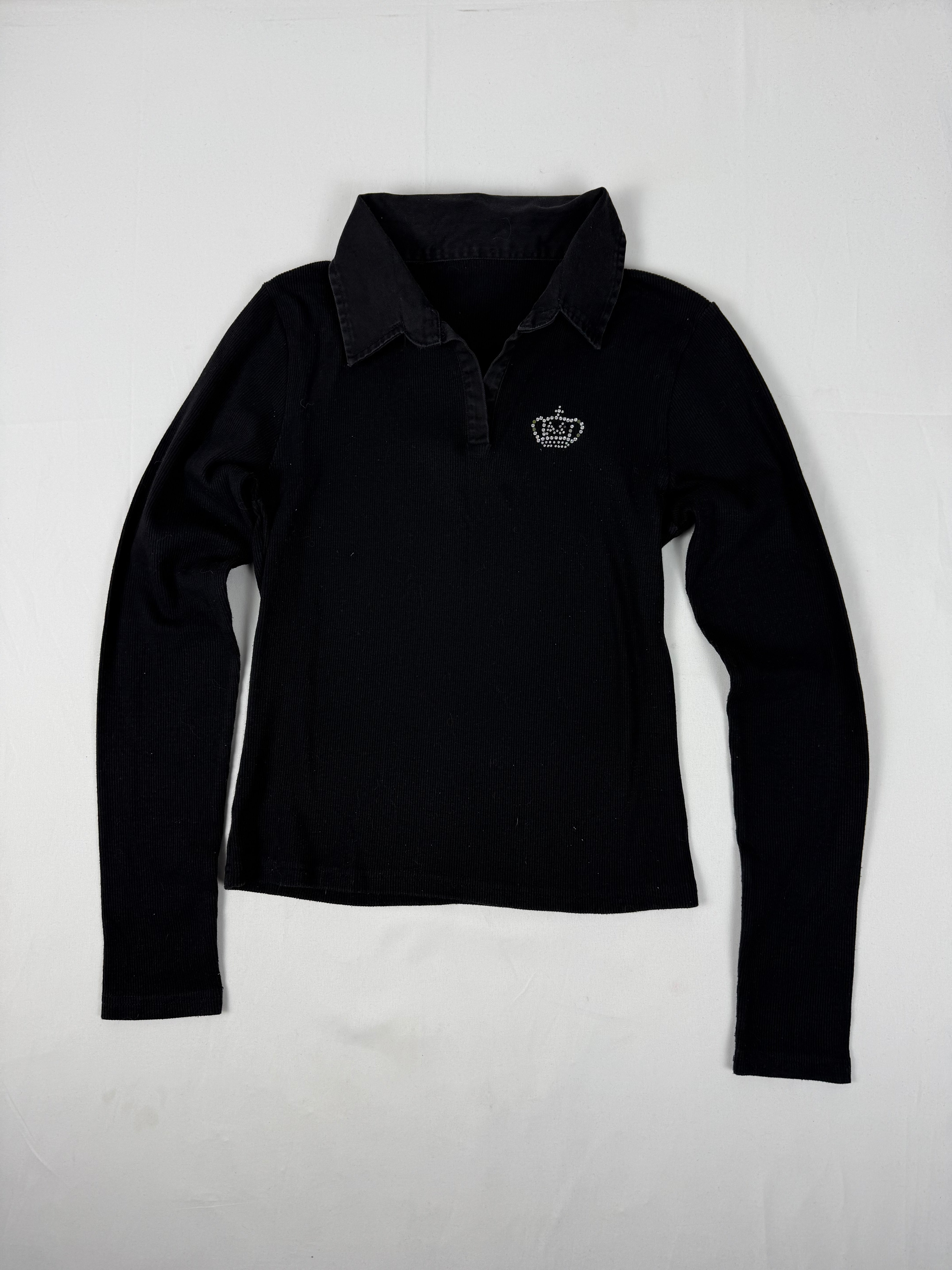 Black ribbed crown logo polo long sleeves top (S/M)