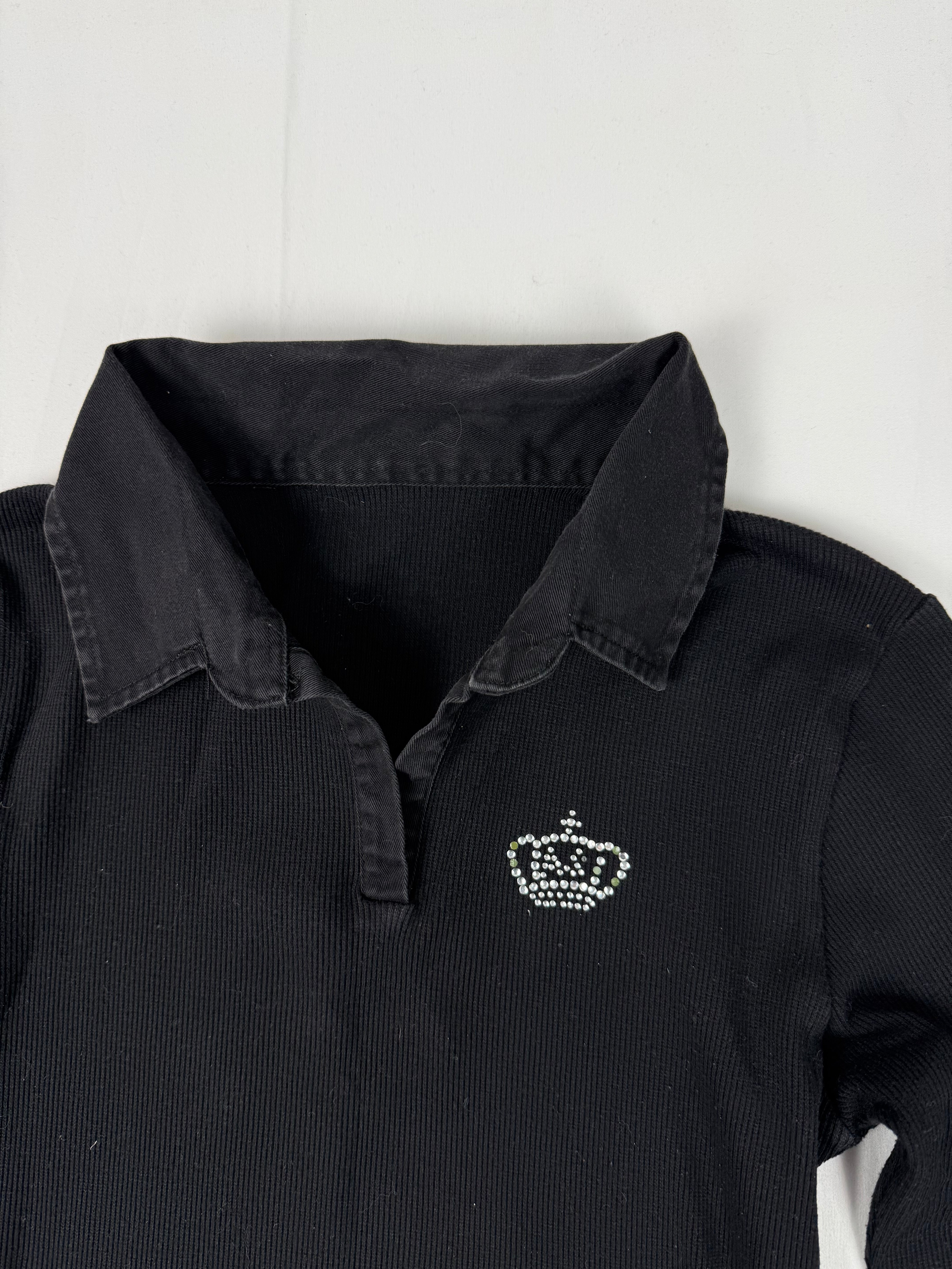 Black ribbed crown logo polo long sleeves top (S/M)