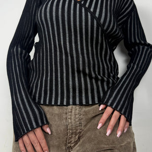Black ribbed tight fit wrap cardigan  jumper (M/L)
