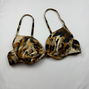 Brown animal print padded bikini top (M)