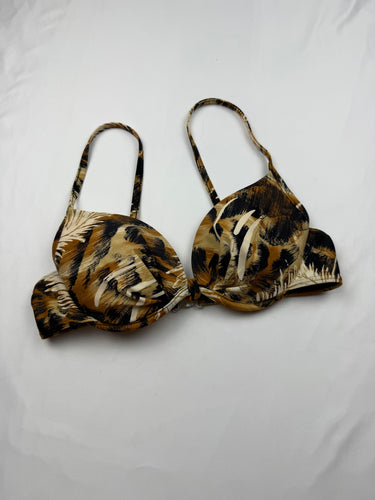 Brown animal print padded bikini top (M)