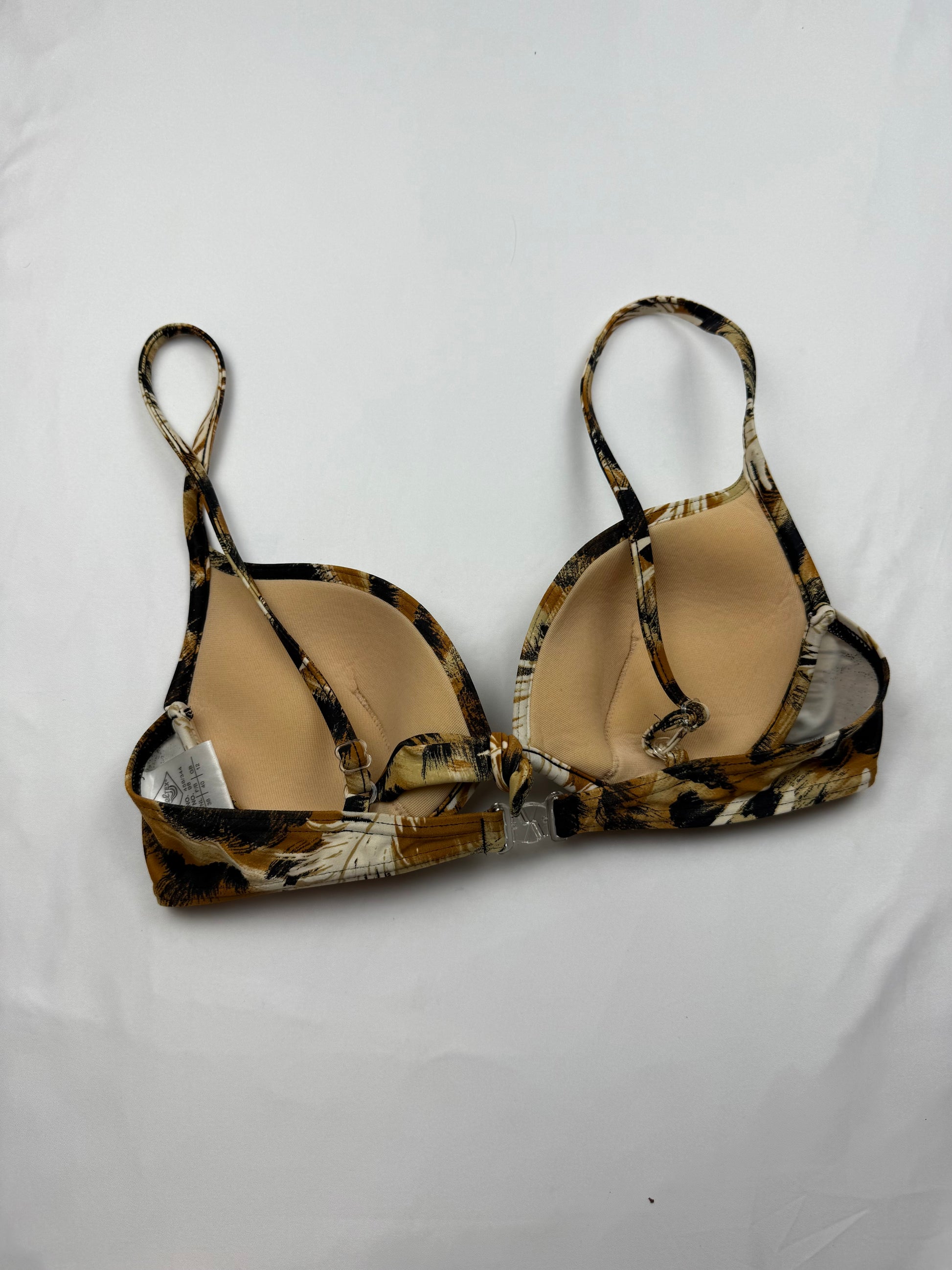 Brown animal print padded bikini top (M)