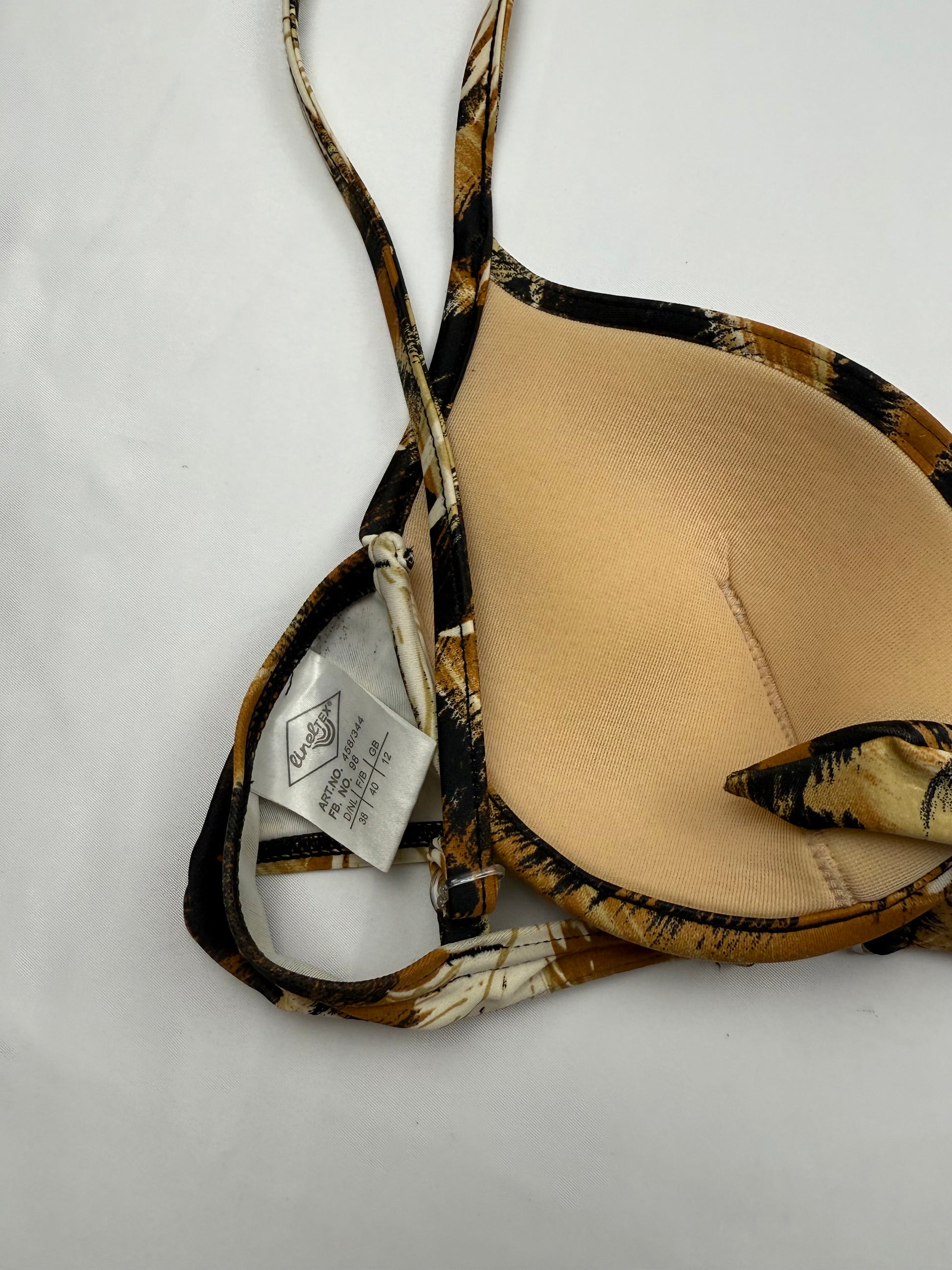 Brown animal print padded bikini top (M)