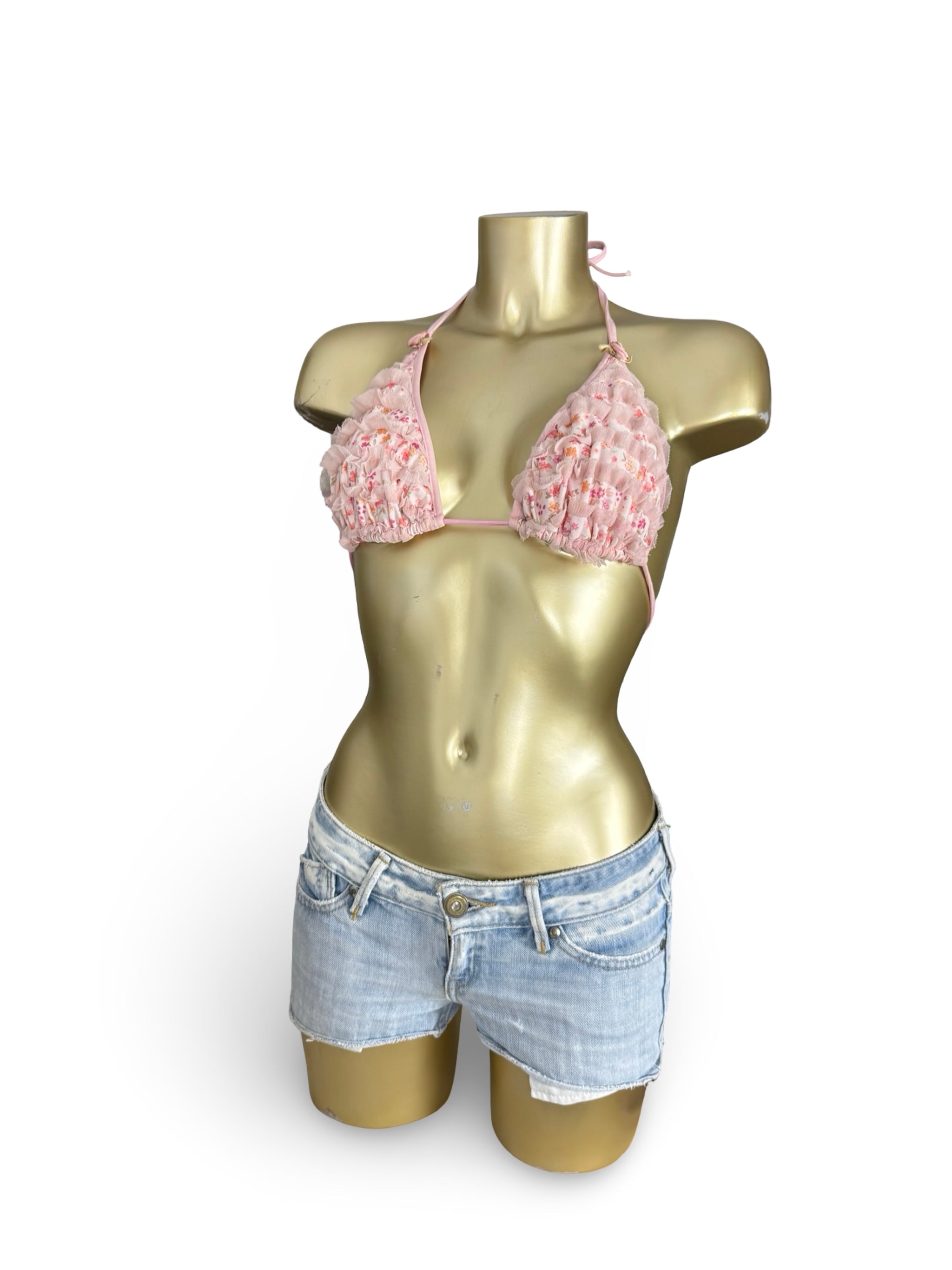 Baby pink tie up bikini top (M)