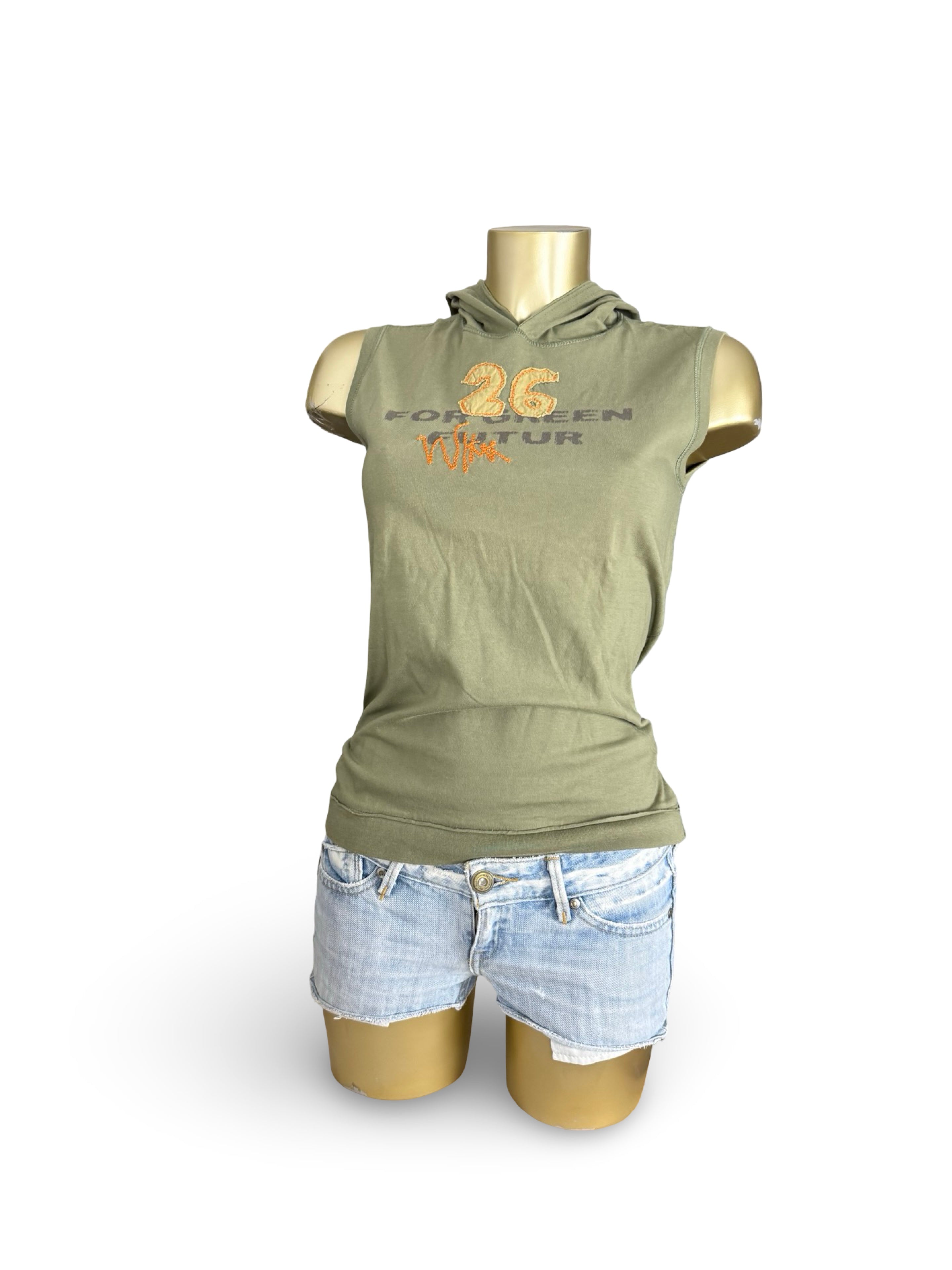 Khaki hooded cotton top (S)