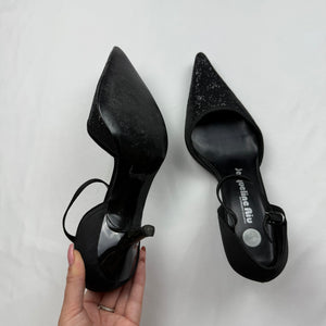 Black glitters pointed toes kitten heels shoes (37)