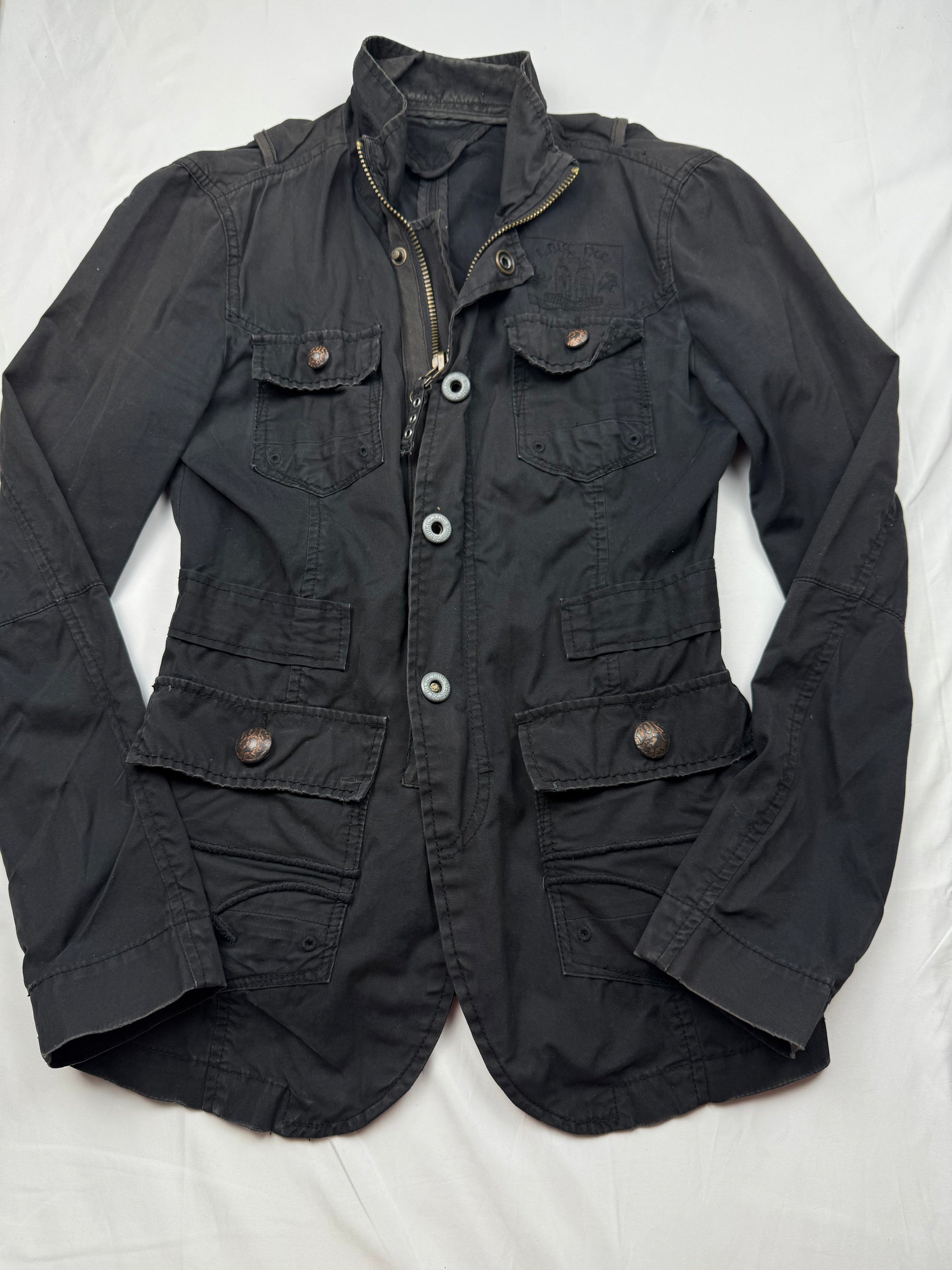 Black zip up office blazer jacket (S)