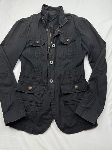Black zip up office blazer jacket (S)