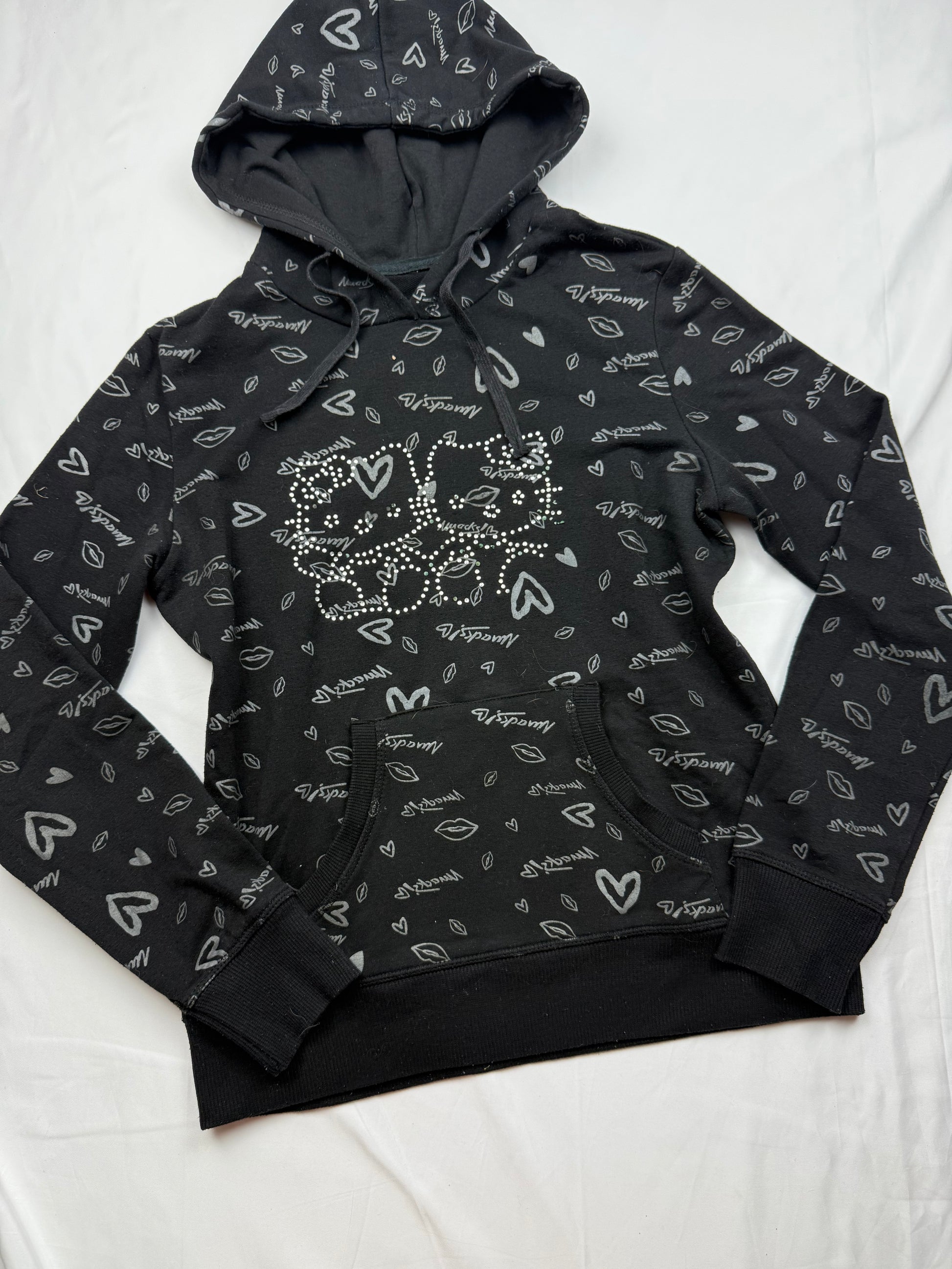 Black strass logo hoodie (XS/S)