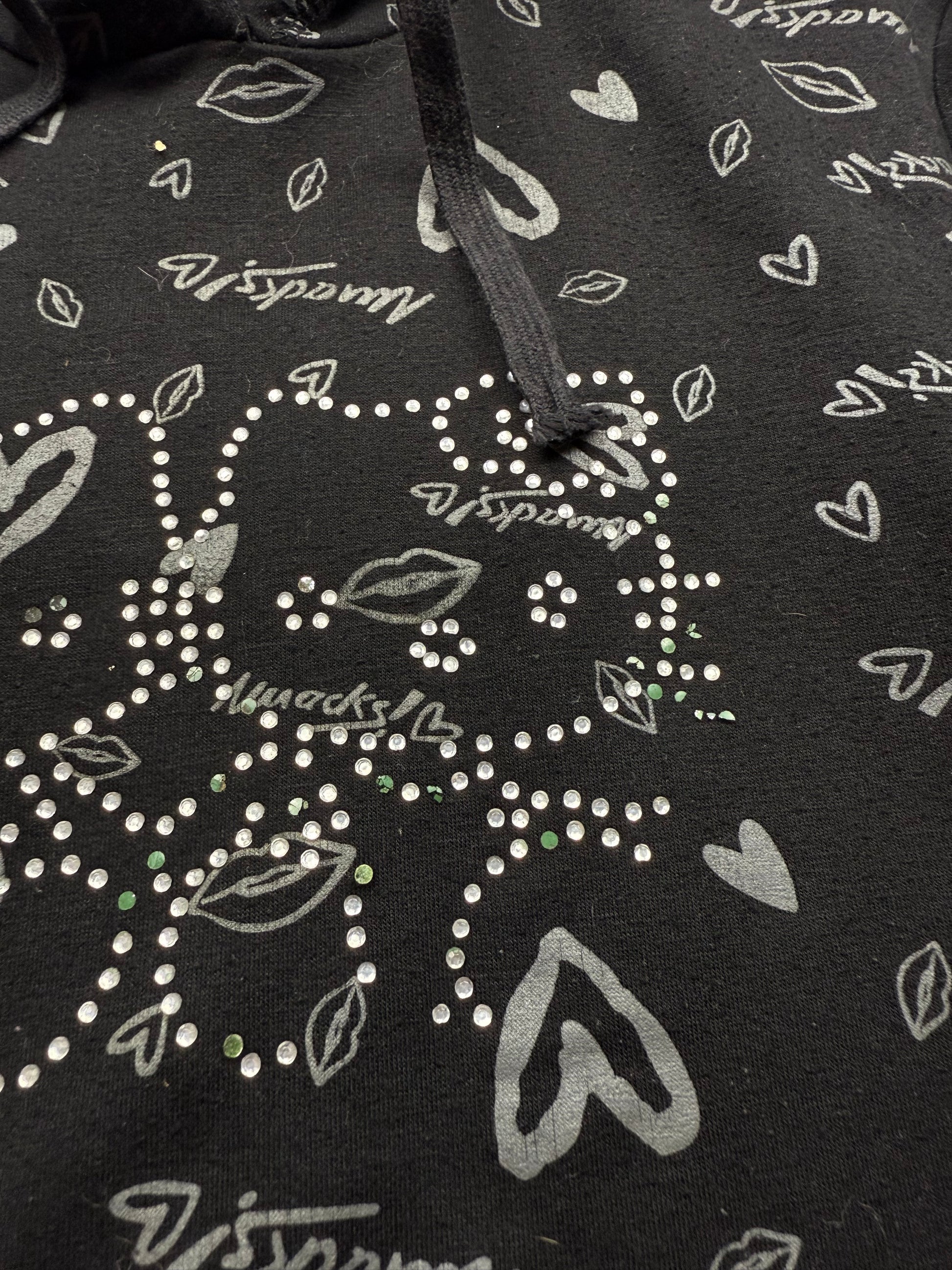 Black strass logo hoodie (XS/S)