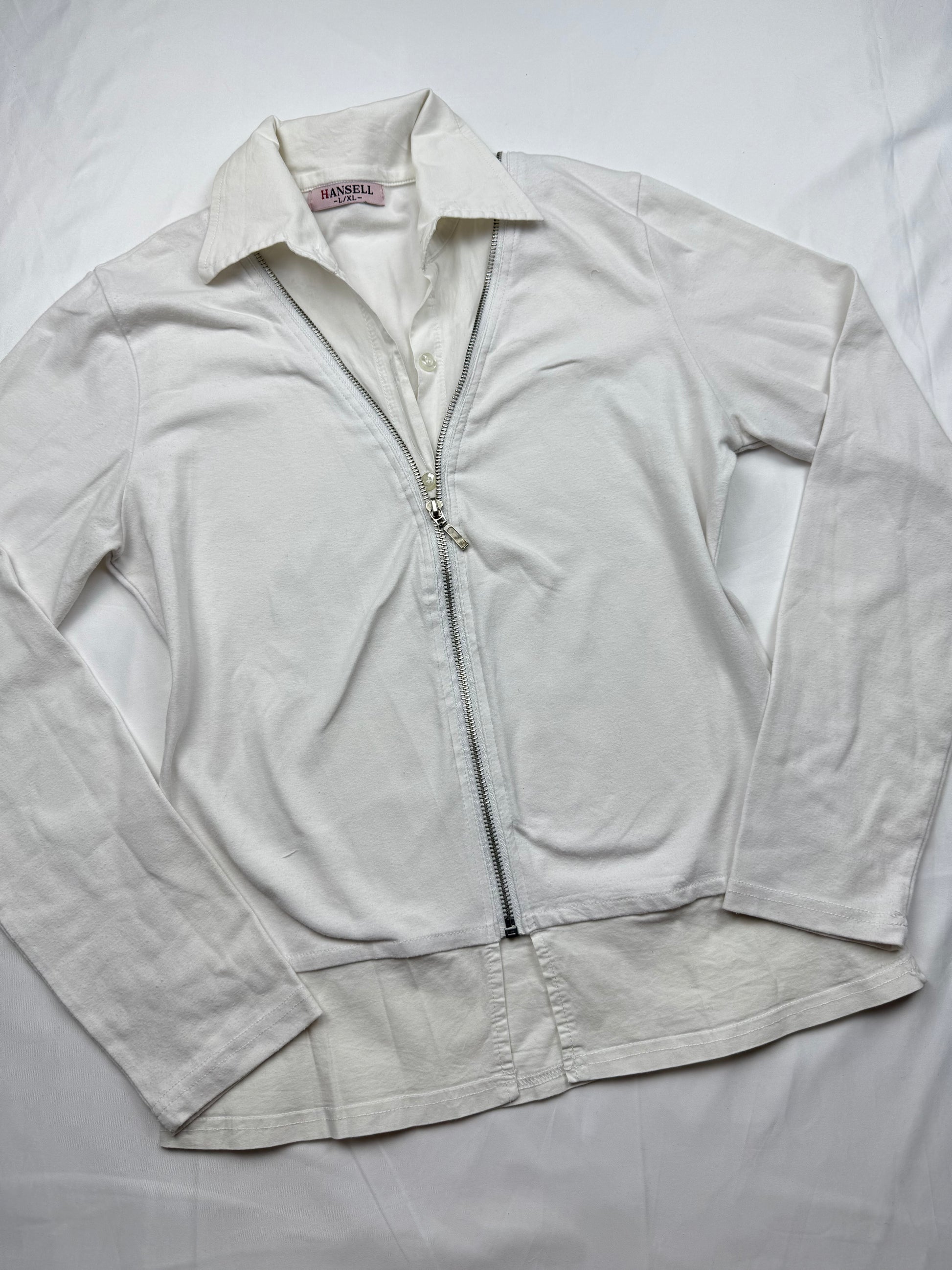 White zip up long sleeves top (M)
