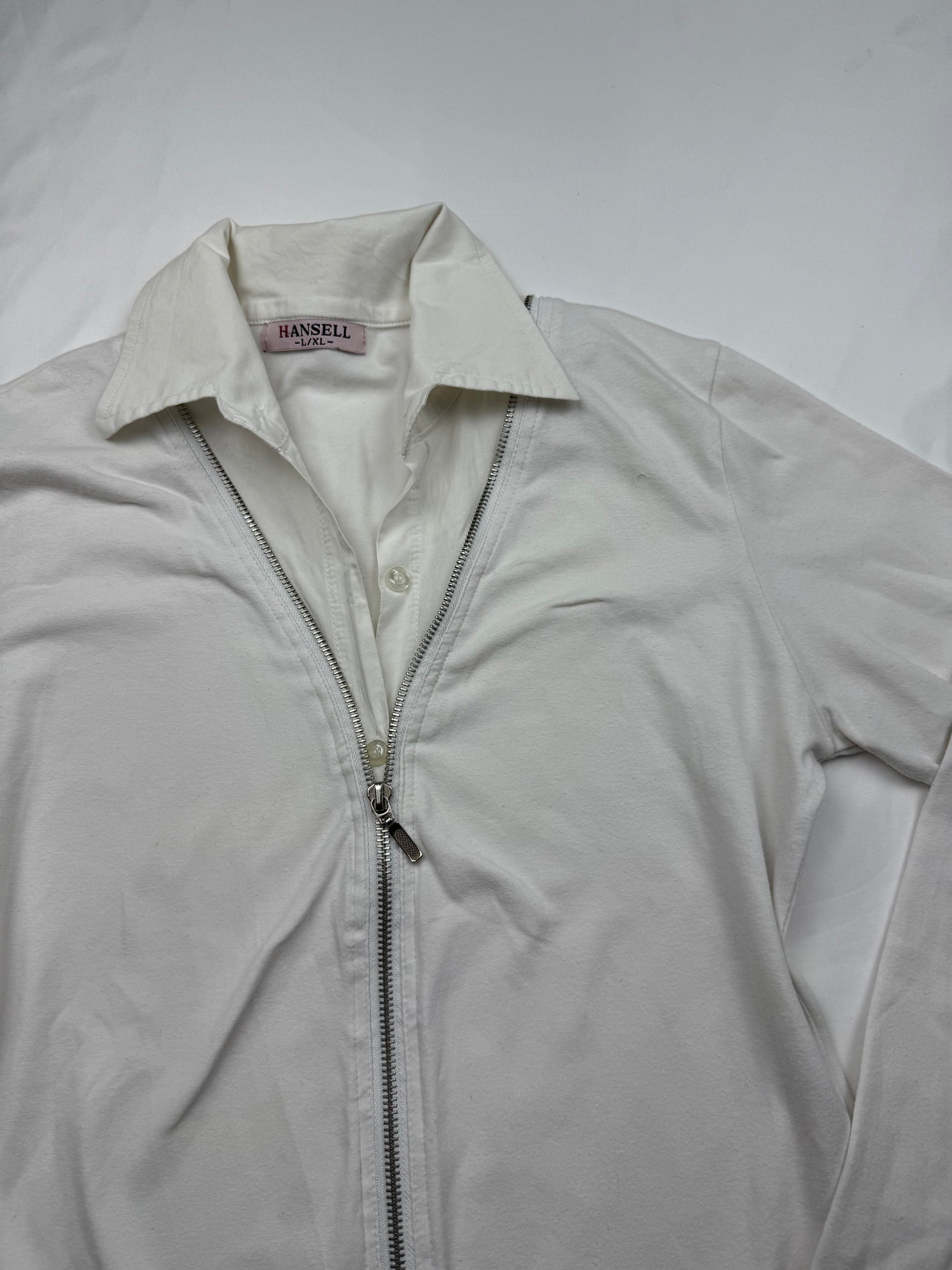 White zip up long sleeves top (M)