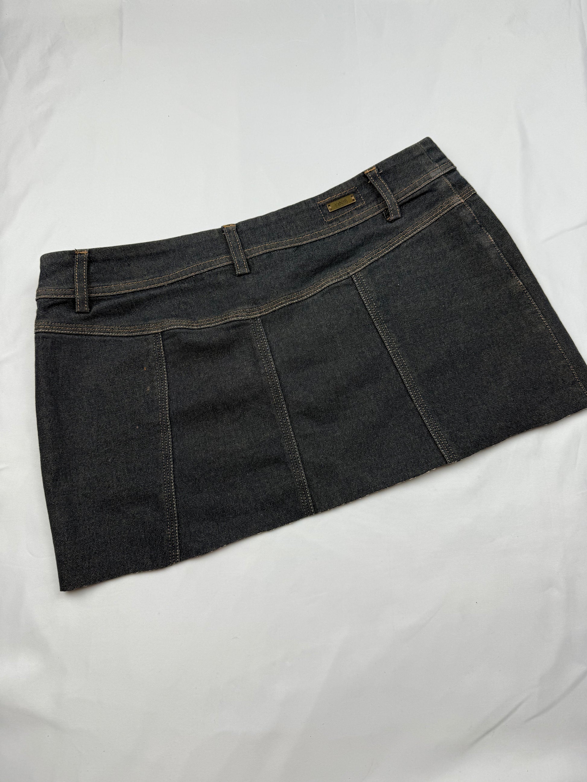 Grey denim low rise mini skirt (S)