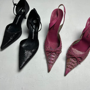 Black glitters pointed toes kitten heels shoes (37)
