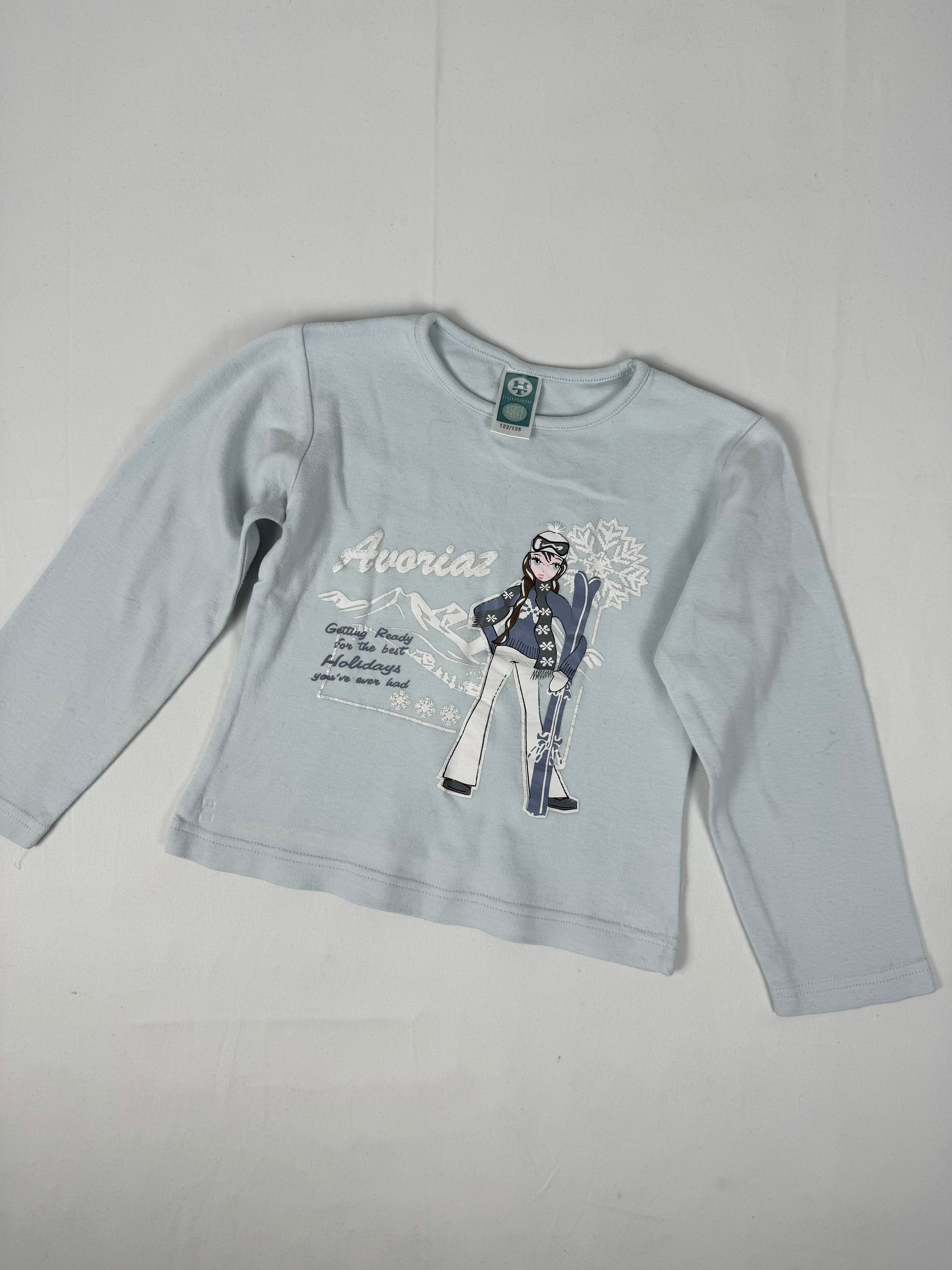 Baby blue graphic long sleeves top (XS)