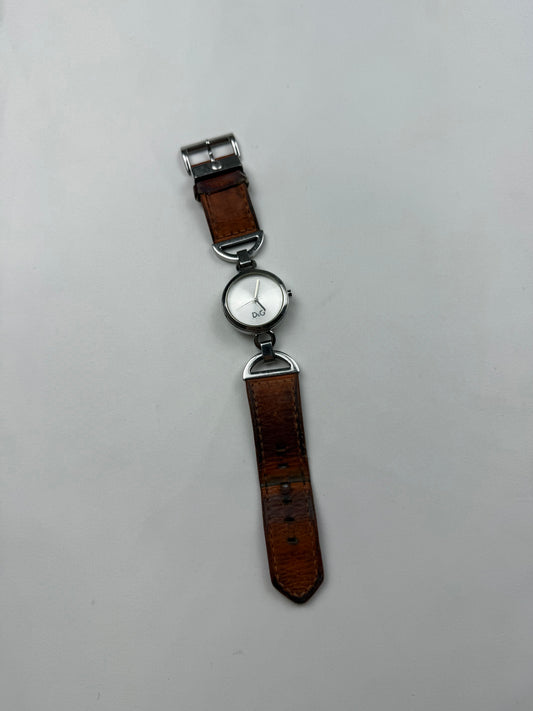 Vintage silver inox & leather bracelet jewelry watch