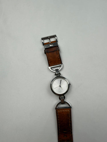 Vintage silver inox & leather bracelet jewelry watch