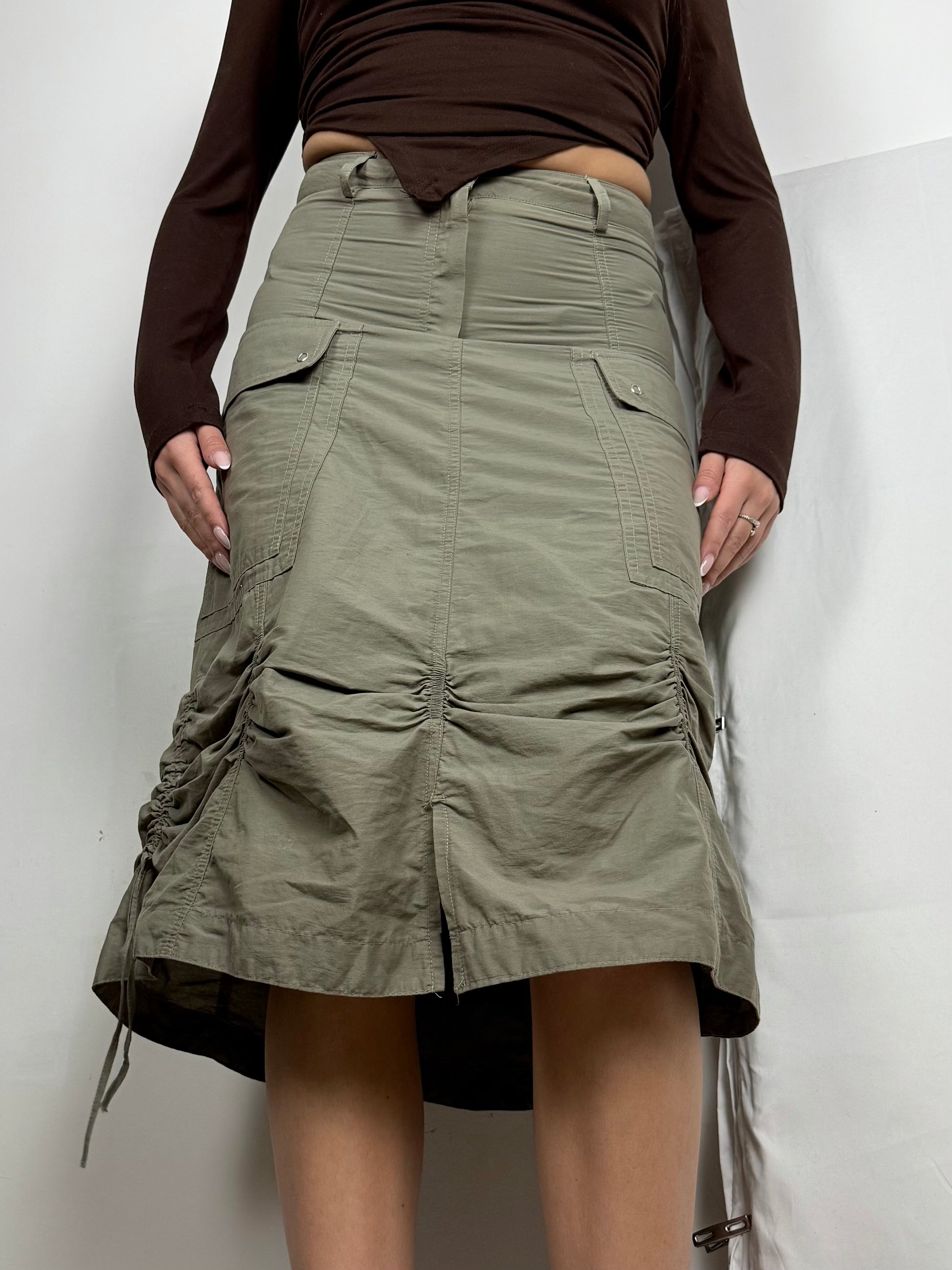 Khaki ruched cargo maxi skirt (S/M)