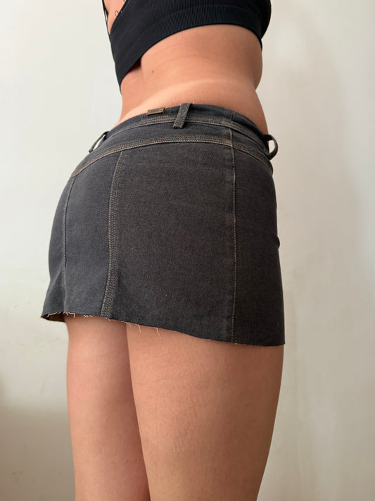 Grey denim low rise mini skirt (S)