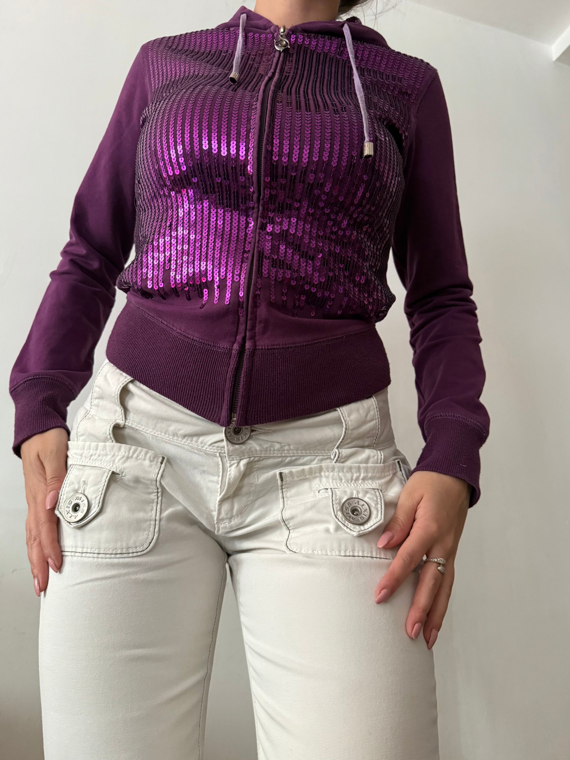 Purple sequins zip up jacket hoodie (S/M)