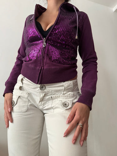 Purple sequins zip up jacket hoodie (S/M)