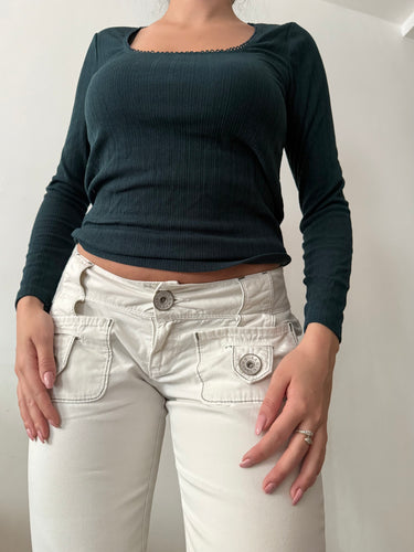 Dark green square neck long sleeves top (S/M)