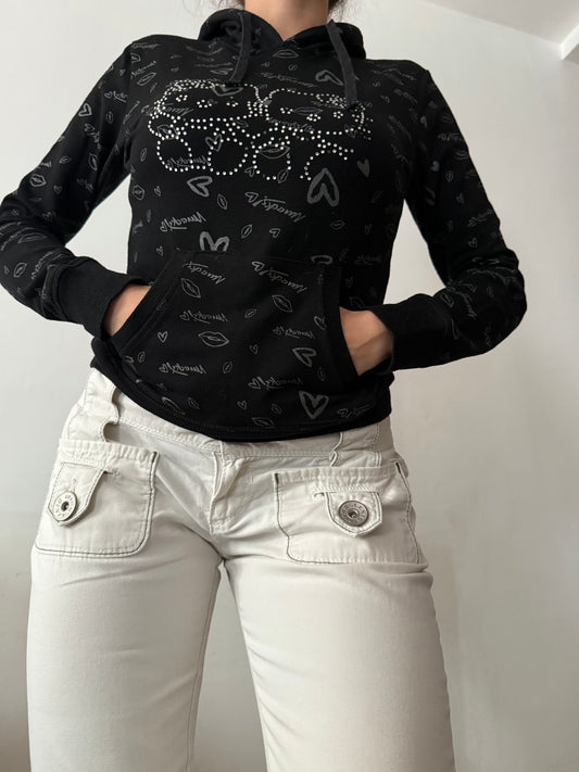 Black strass logo hoodie (XS/S)