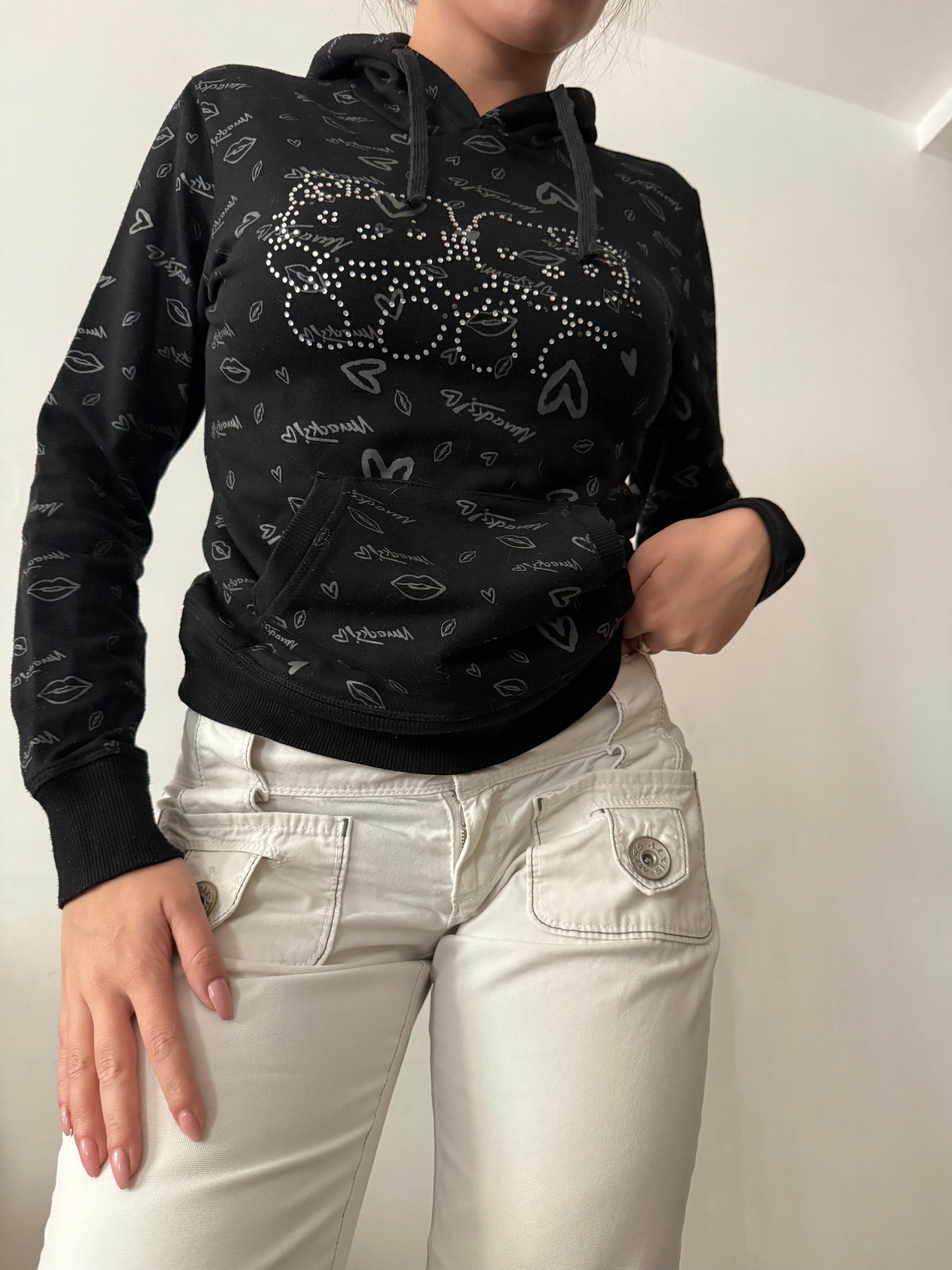 Black strass logo hoodie (XS/S)