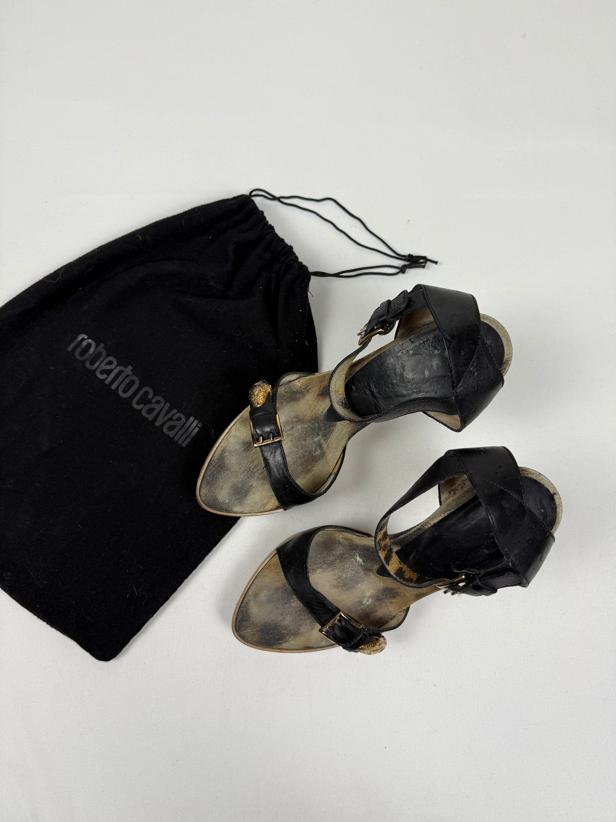 Gold snake buckle real leather heels (36)