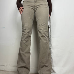Khaki low rise flare pants (S)