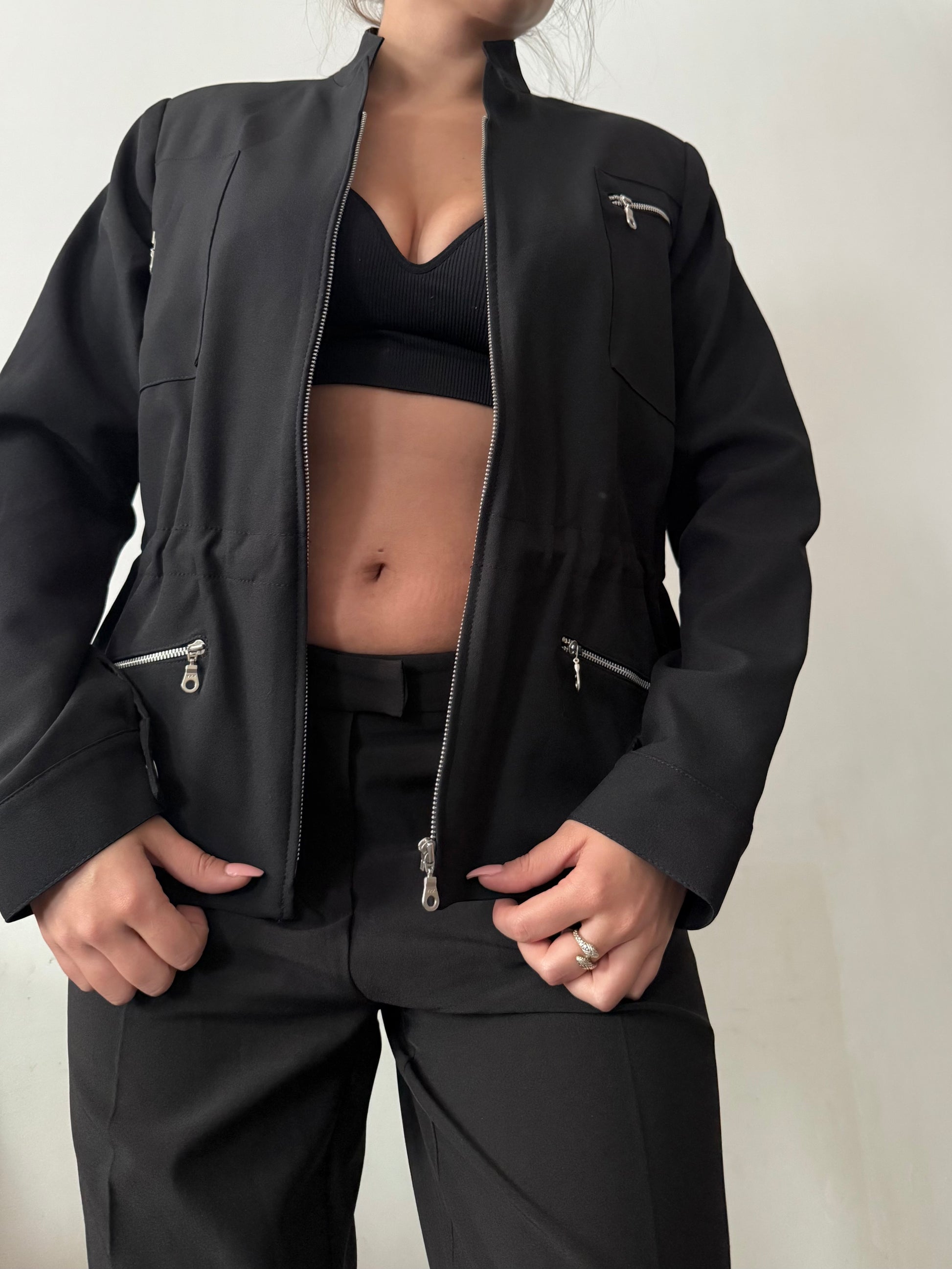 Black zip up office blazer jacket (M)