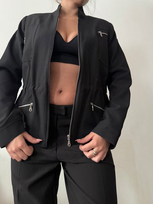 Black zip up office blazer jacket (M)
