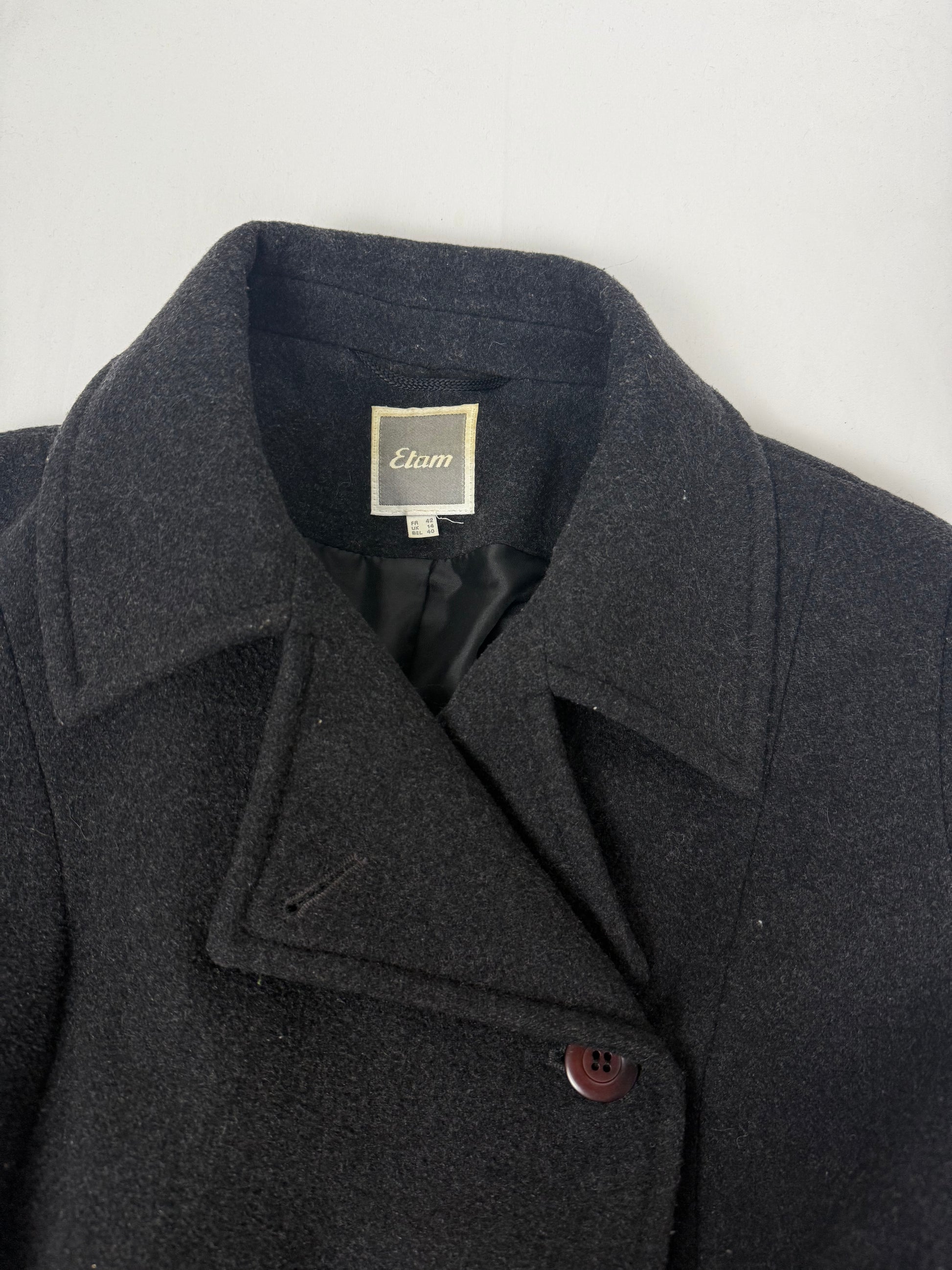 Grey wool tight fit trench coat with belt (XL)