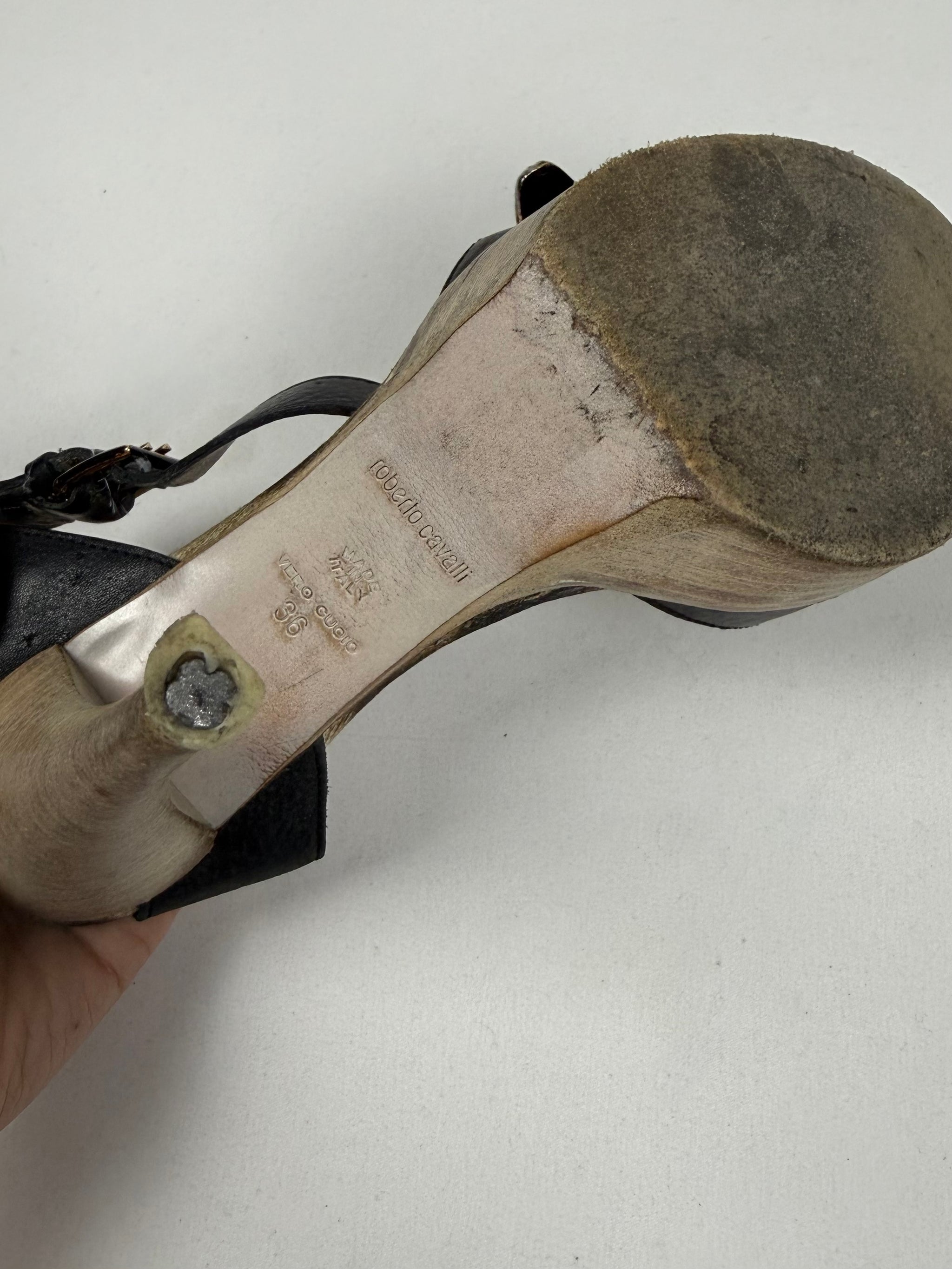 Gold snake buckle real leather heels (36)