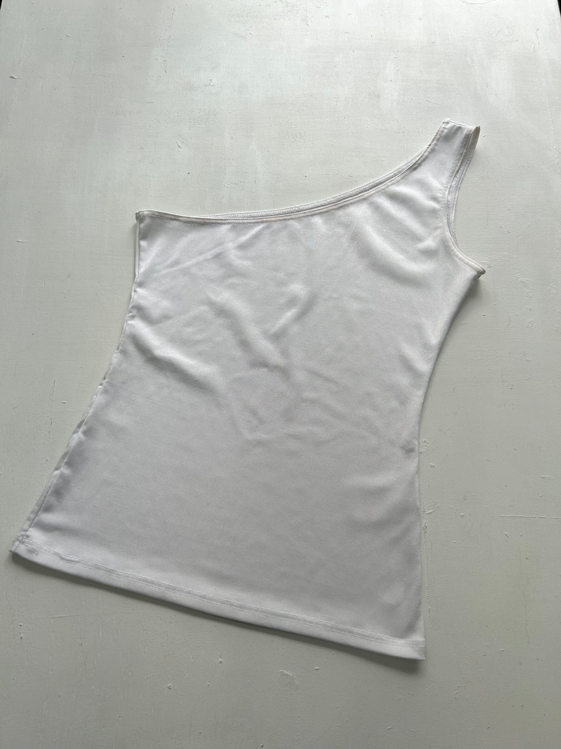 White stretchy one shoulder top (M)