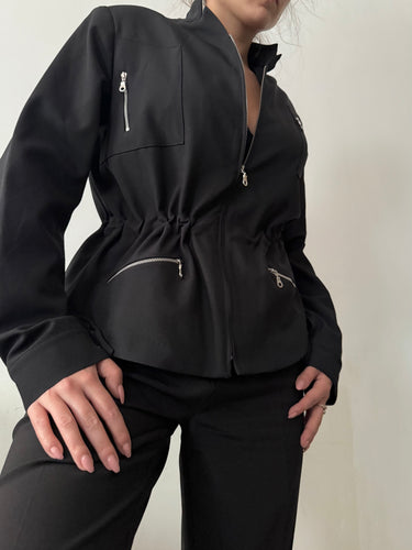 Black zip up office blazer jacket (M)