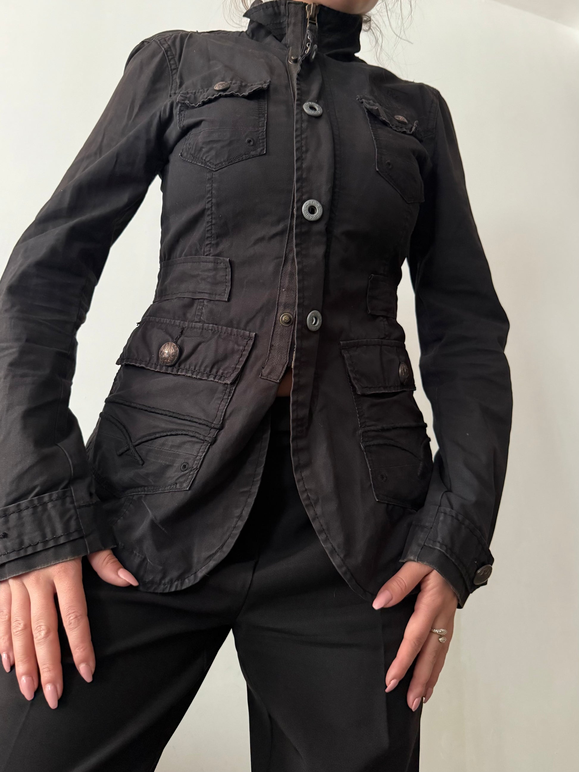 Black zip up office blazer jacket (S)