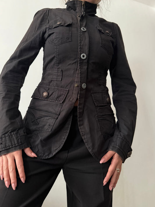 Black zip up office blazer jacket (S)