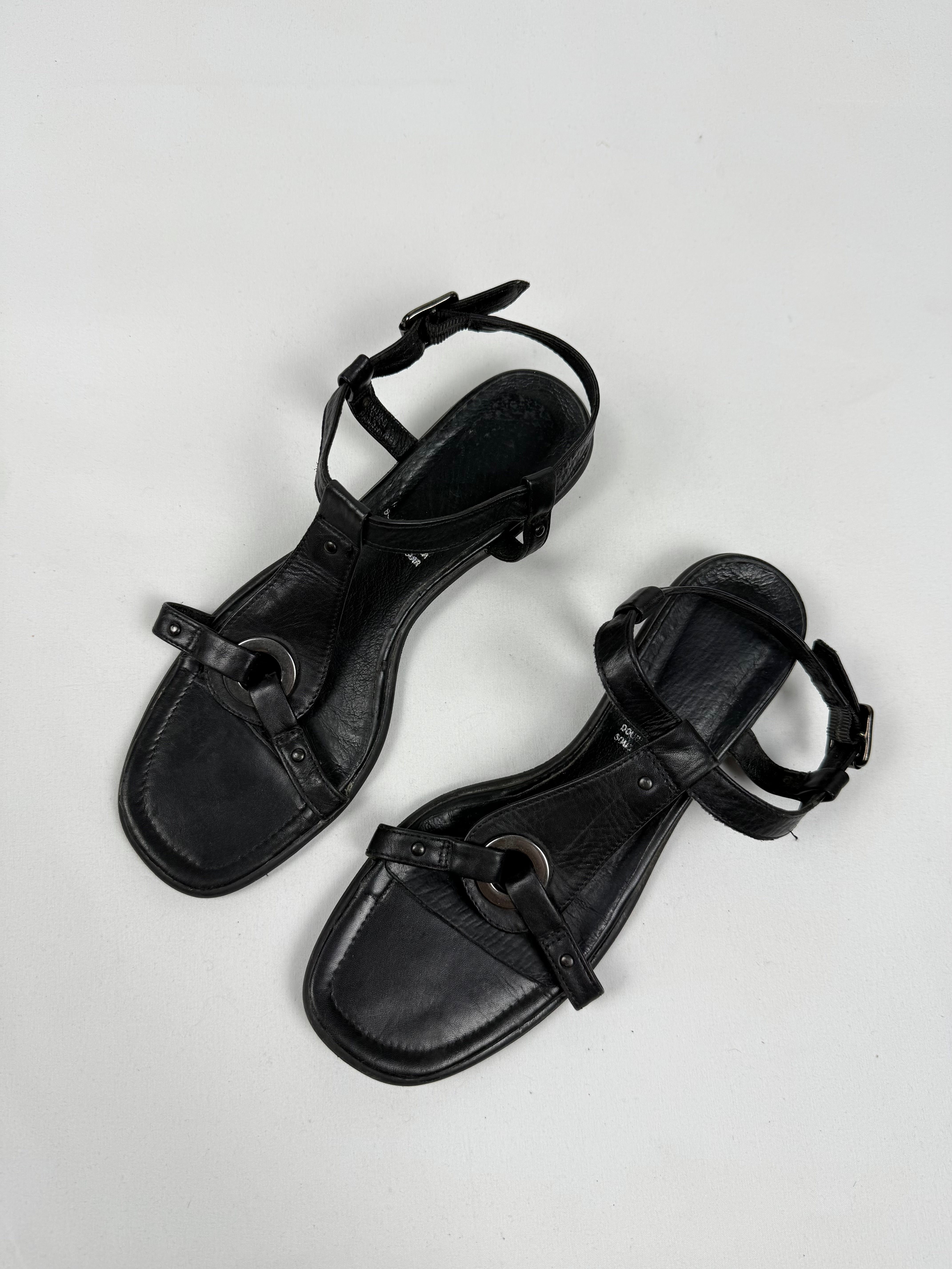 Black buckle belt real leather shoes (36)