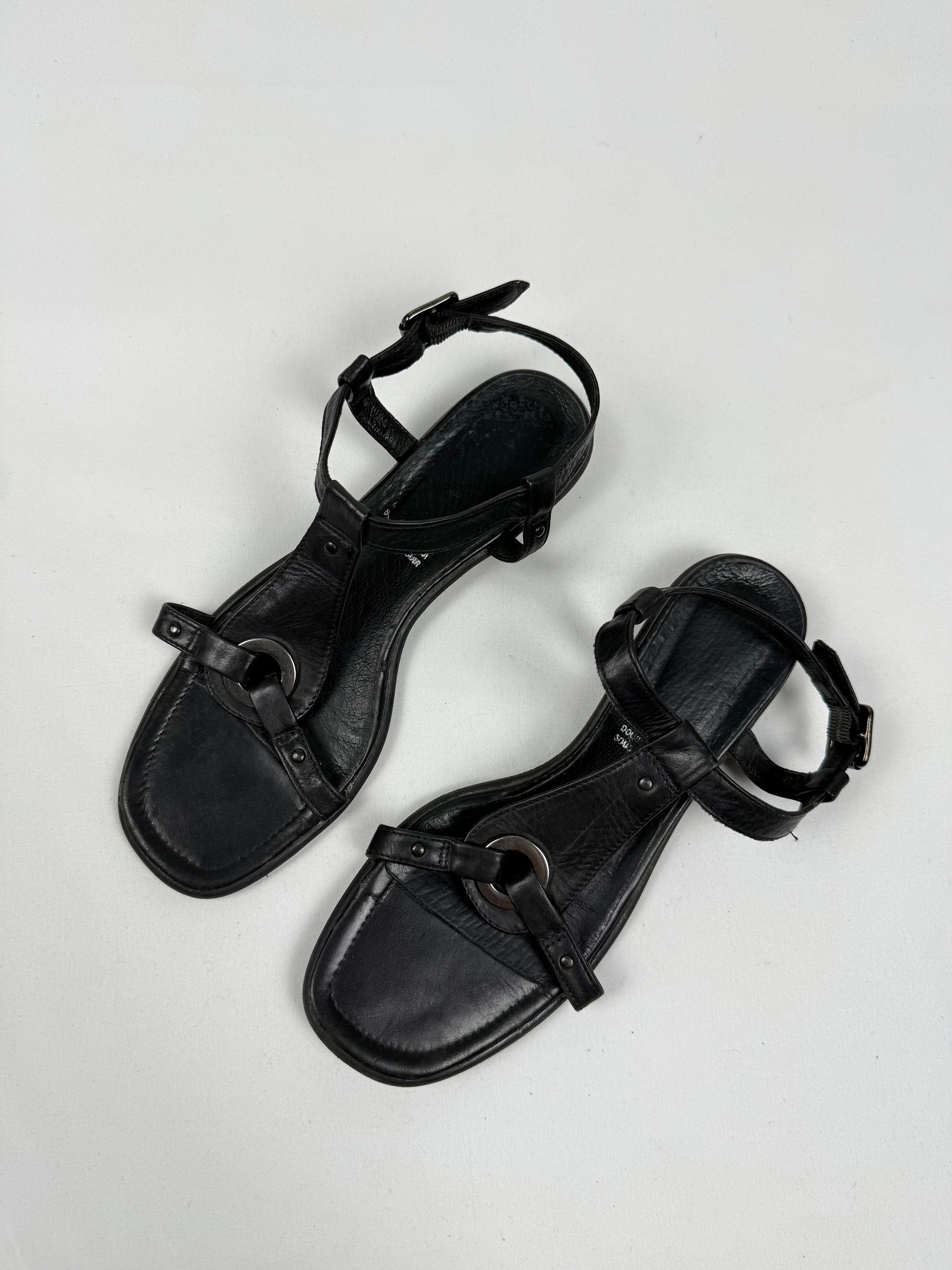 Black buckle belt real leather shoes (36)
