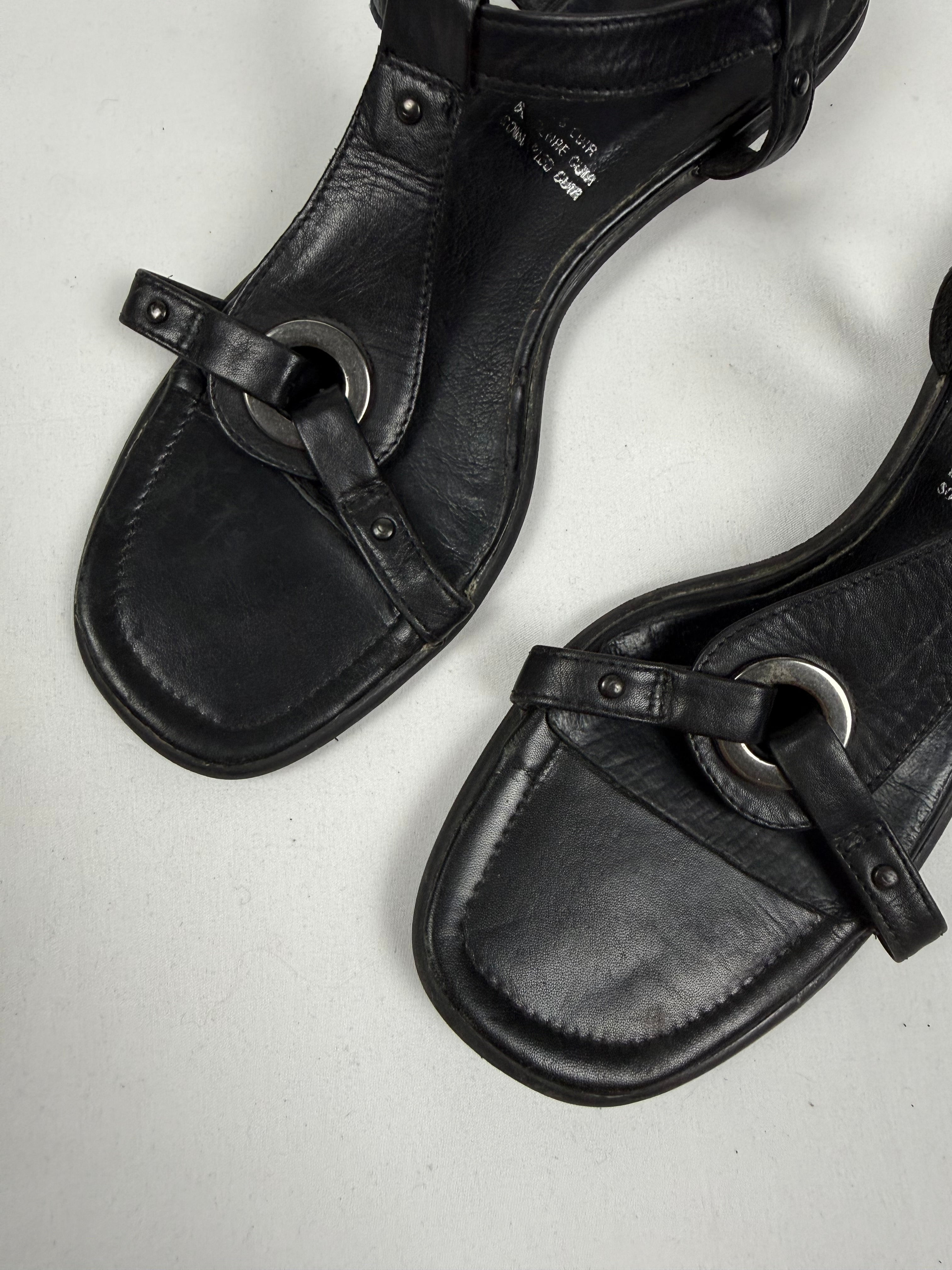 Black buckle belt real leather shoes (36)