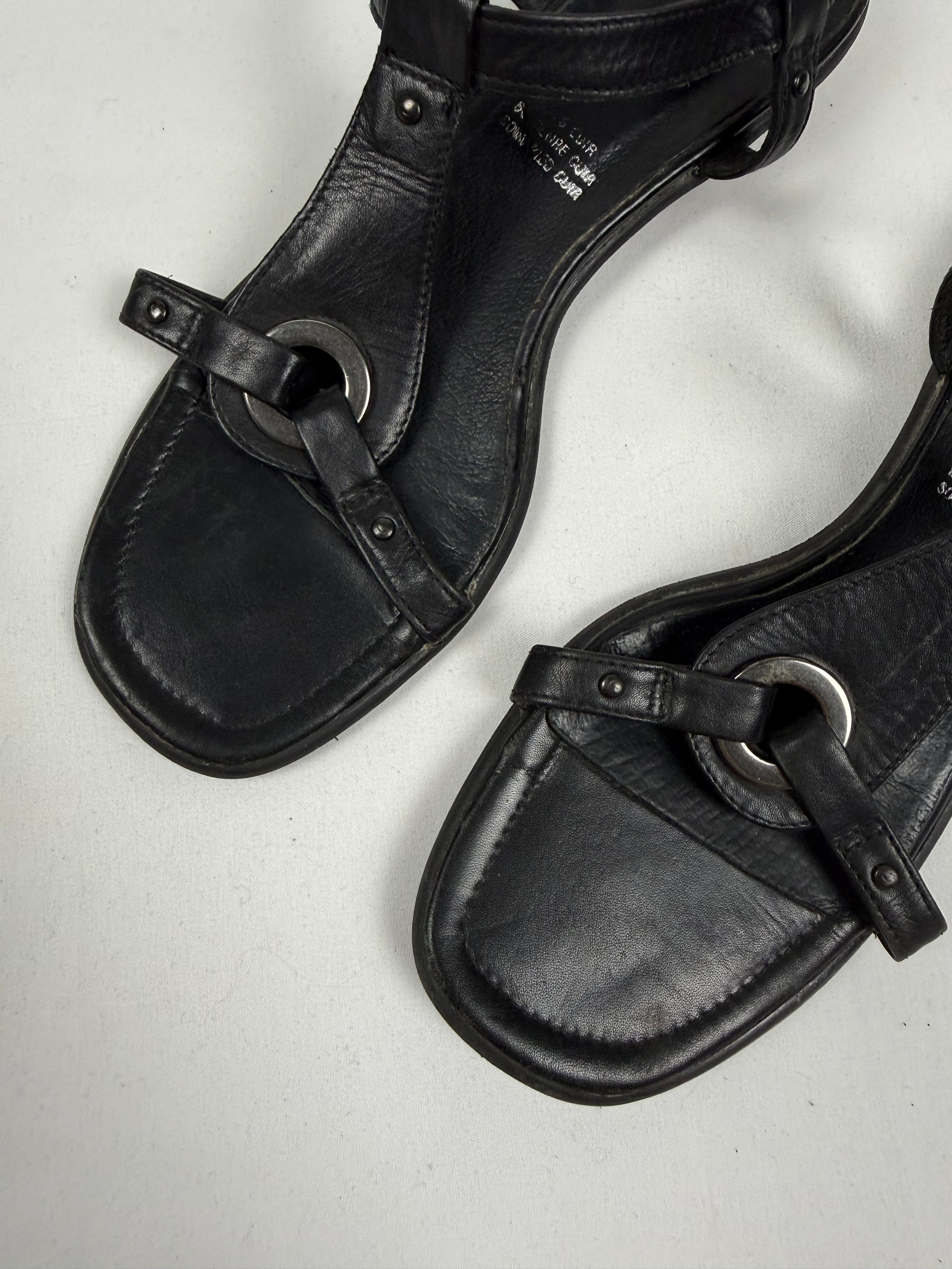 Black buckle belt real leather shoes (36)
