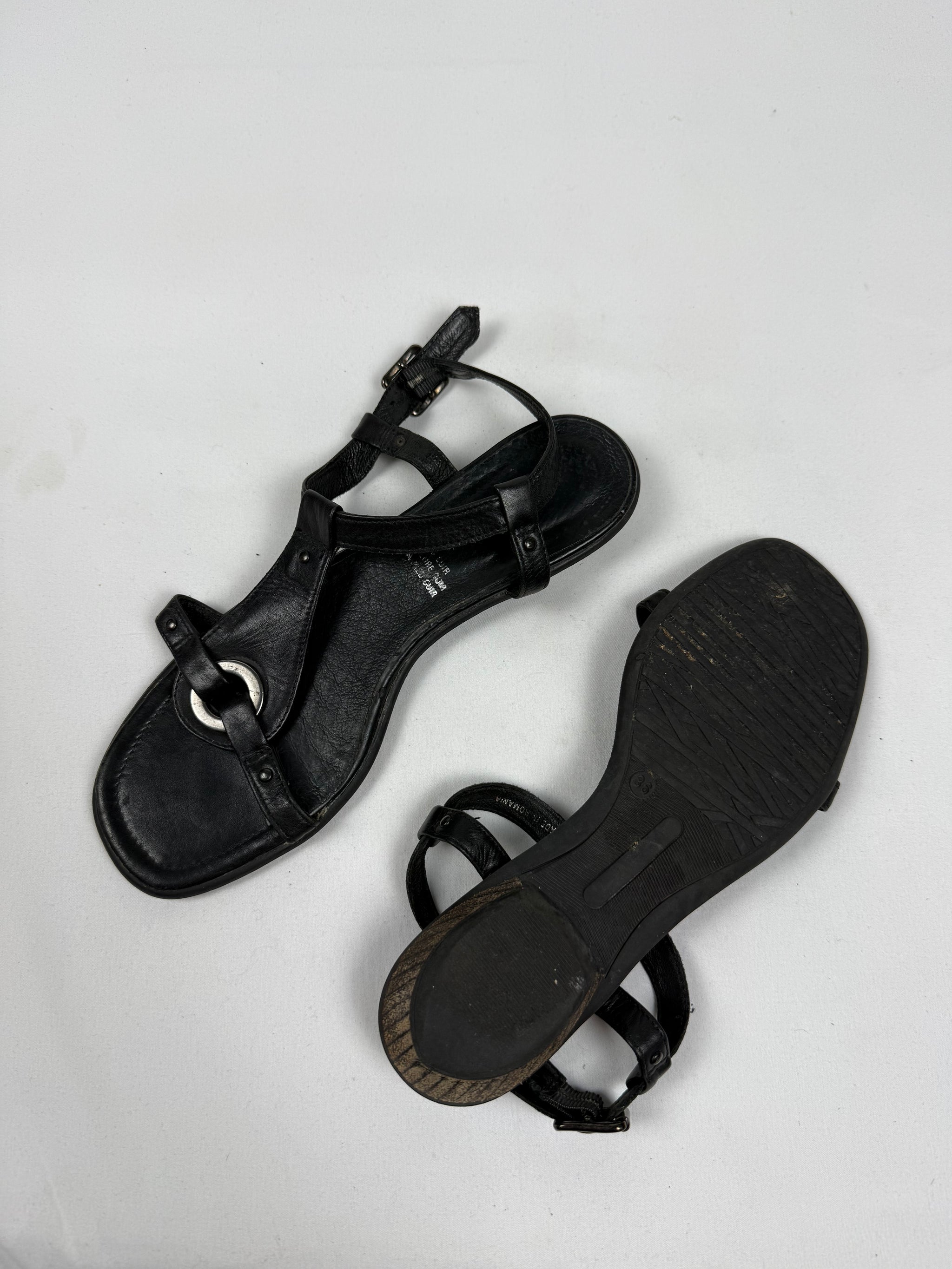 Black buckle belt real leather shoes (36)